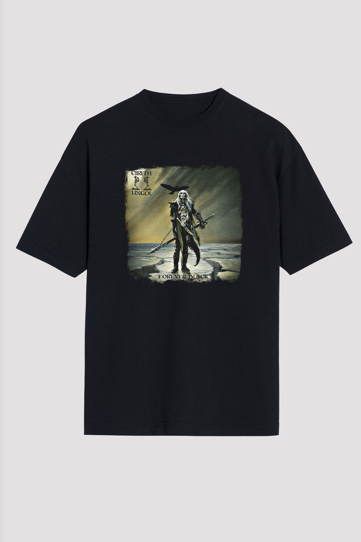 Cirith Ungol Baskılı Unisex Siyah Oversize Tişört