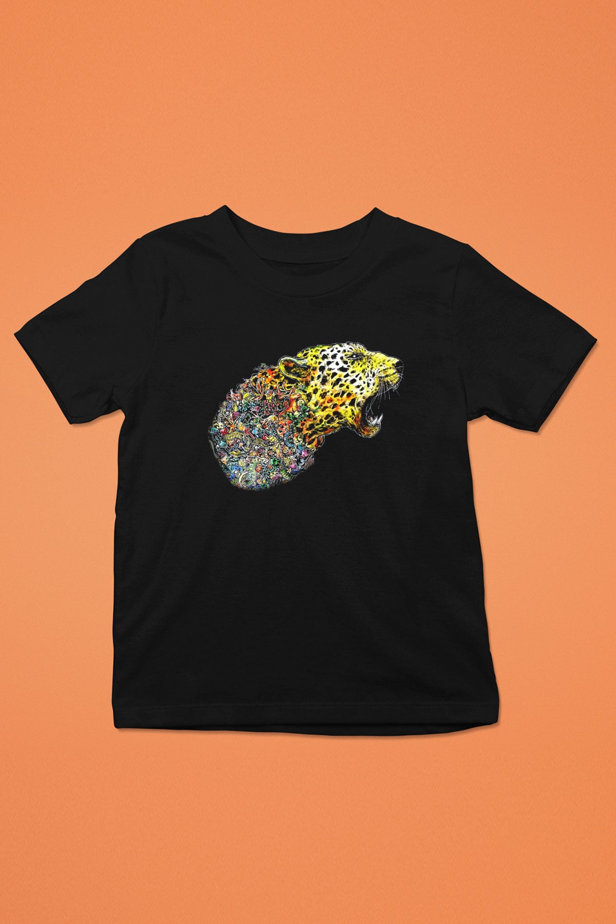 Çita Baskılı Siyah Unisex Çocuk Tişört