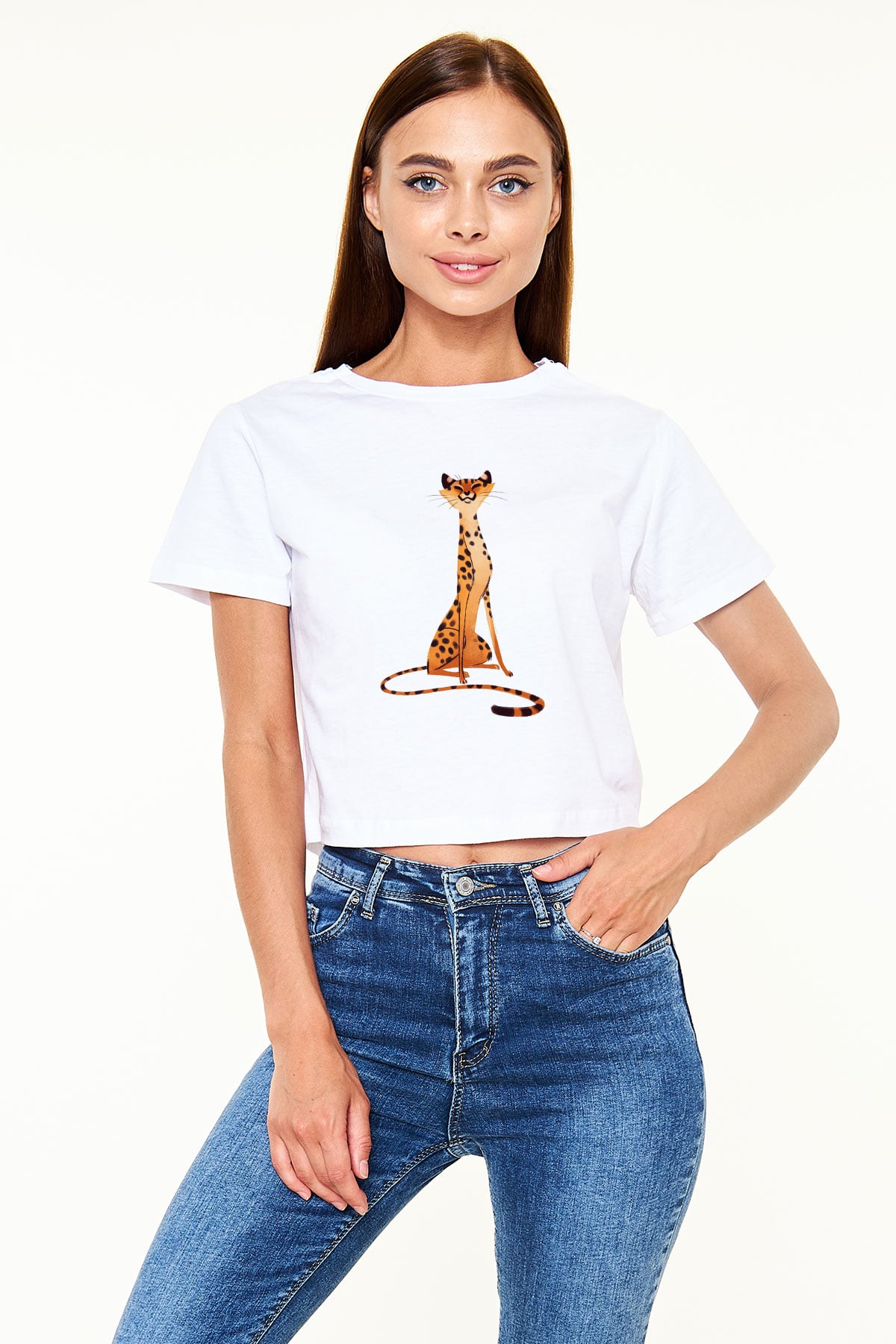 Çita Beyaz Croptop Tişört