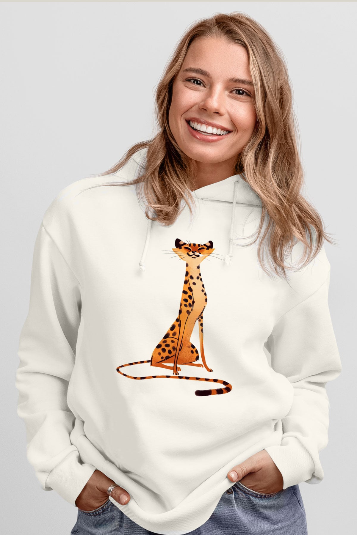 Çita Beyaz Unisex Kapşonlu Sweatshirt