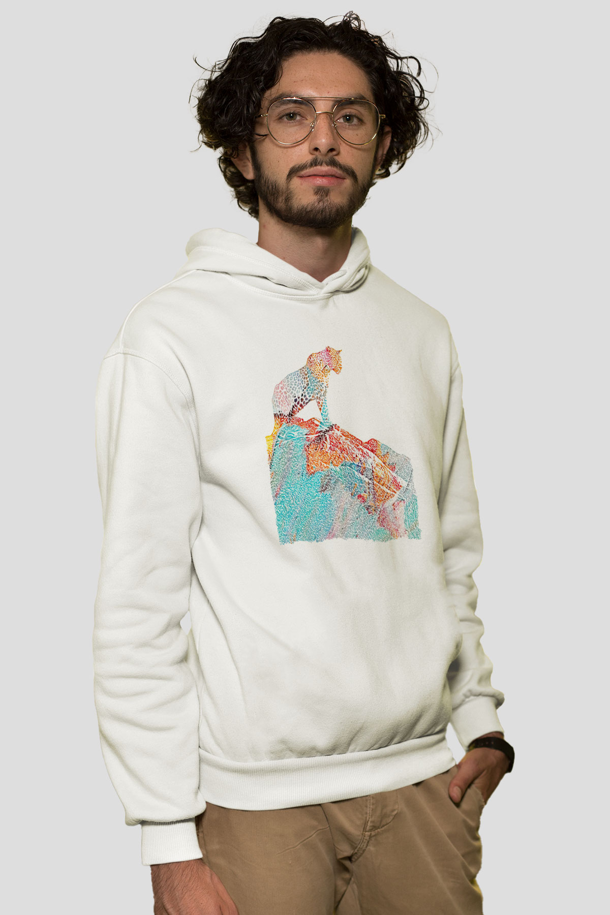 Çita Beyaz Unisex Kapüşonlu Sweatshirt