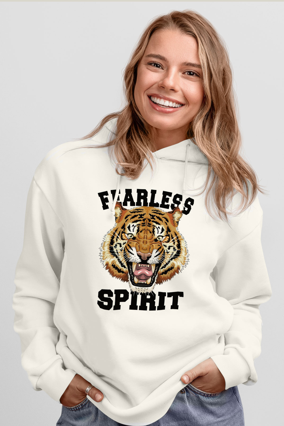 Çita Beyaz Unisex Kapüşonlu Sweatshirt