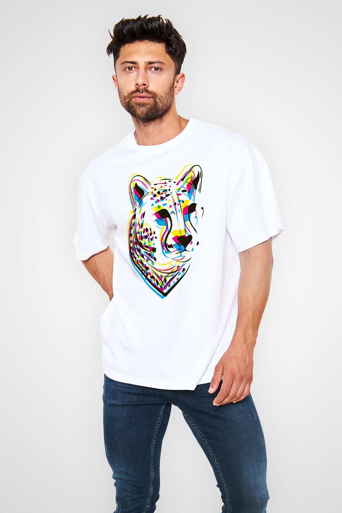 Çita Beyaz Unisex Oversize Tişört T-Shirt