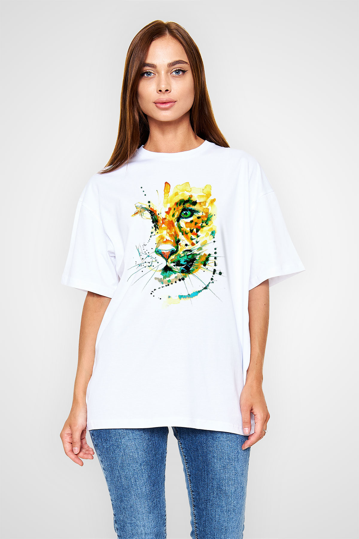 Çita Beyaz Unisex Oversize Tişört T-Shirt