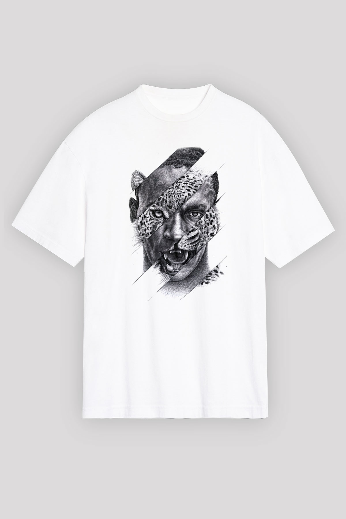 Çita Beyaz Unisex Oversize Tişört T-Shirt