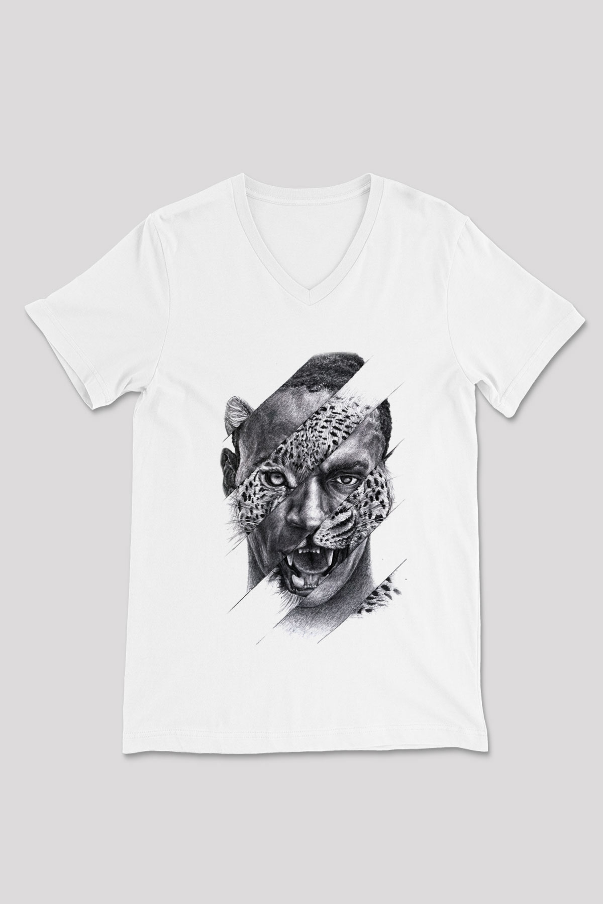 Çita Beyaz Unisex V Yaka Tişört T-Shirt