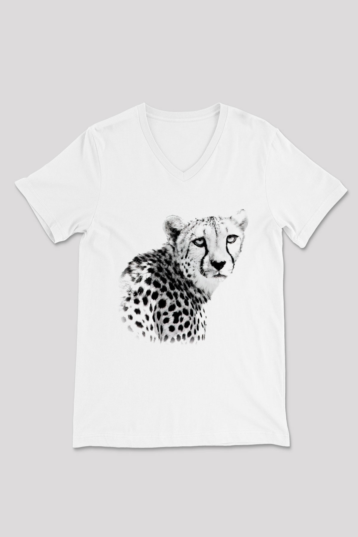 Çita Beyaz Unisex V Yaka Tişört T-Shirt