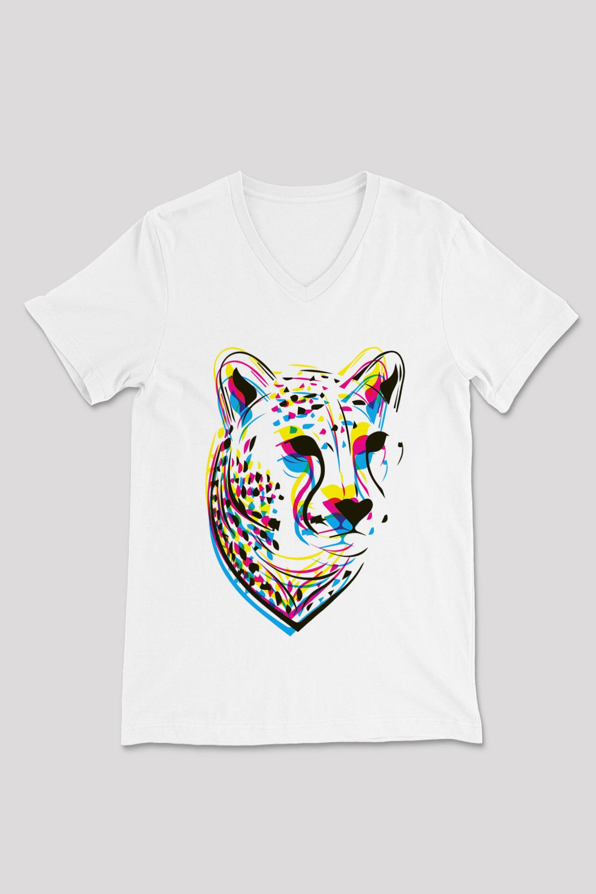 Çita Beyaz Unisex V Yaka Tişört T-Shirt