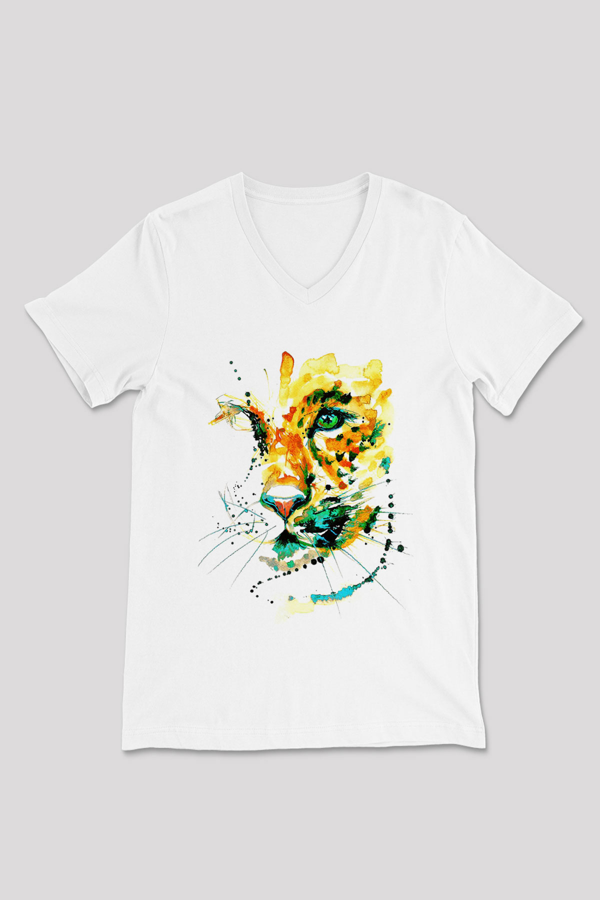 Çita Beyaz Unisex V Yaka Tişört T-Shirt