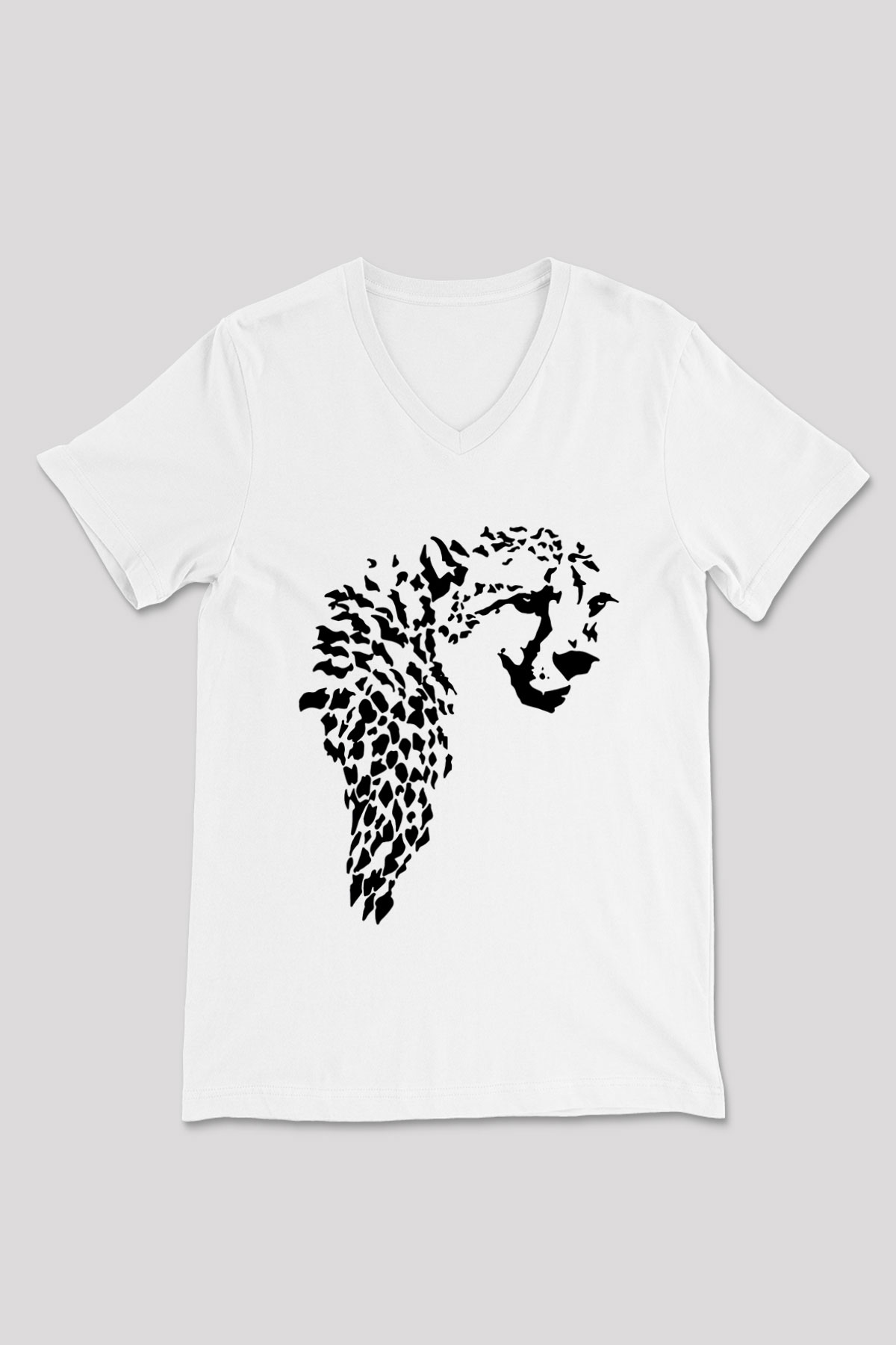 Çita Beyaz Unisex V Yaka Tişört T-Shirt