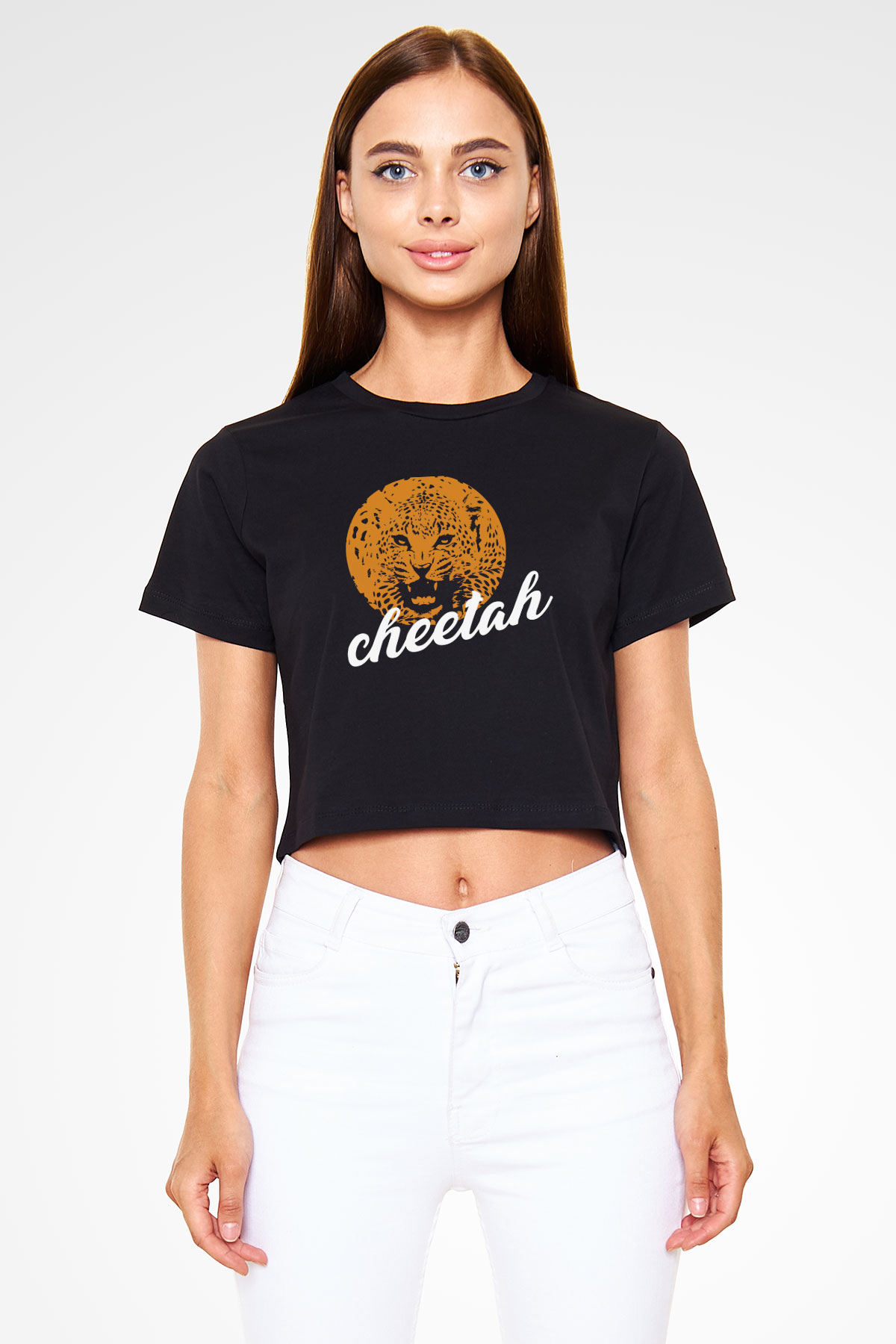 Çita Siyah  Crop Top Tişört