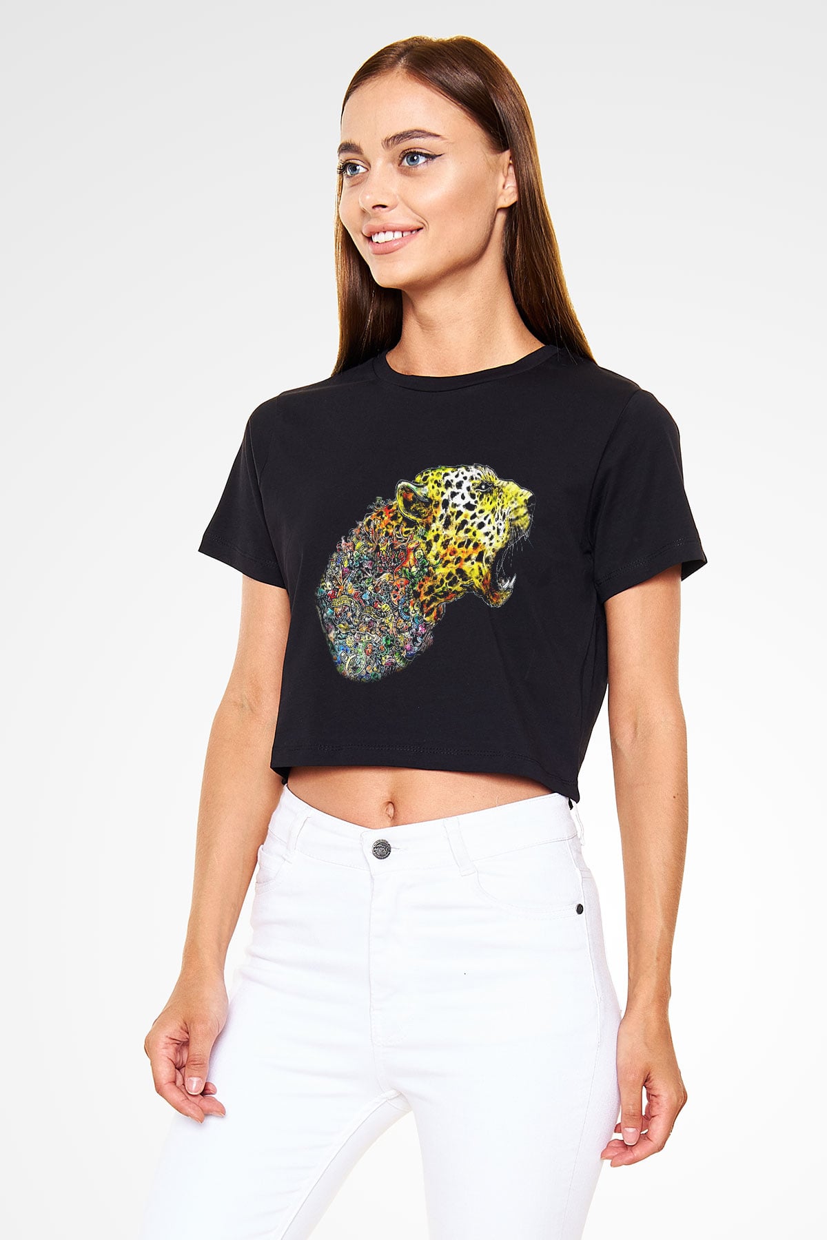 Çita Siyah Crop Top Tişört