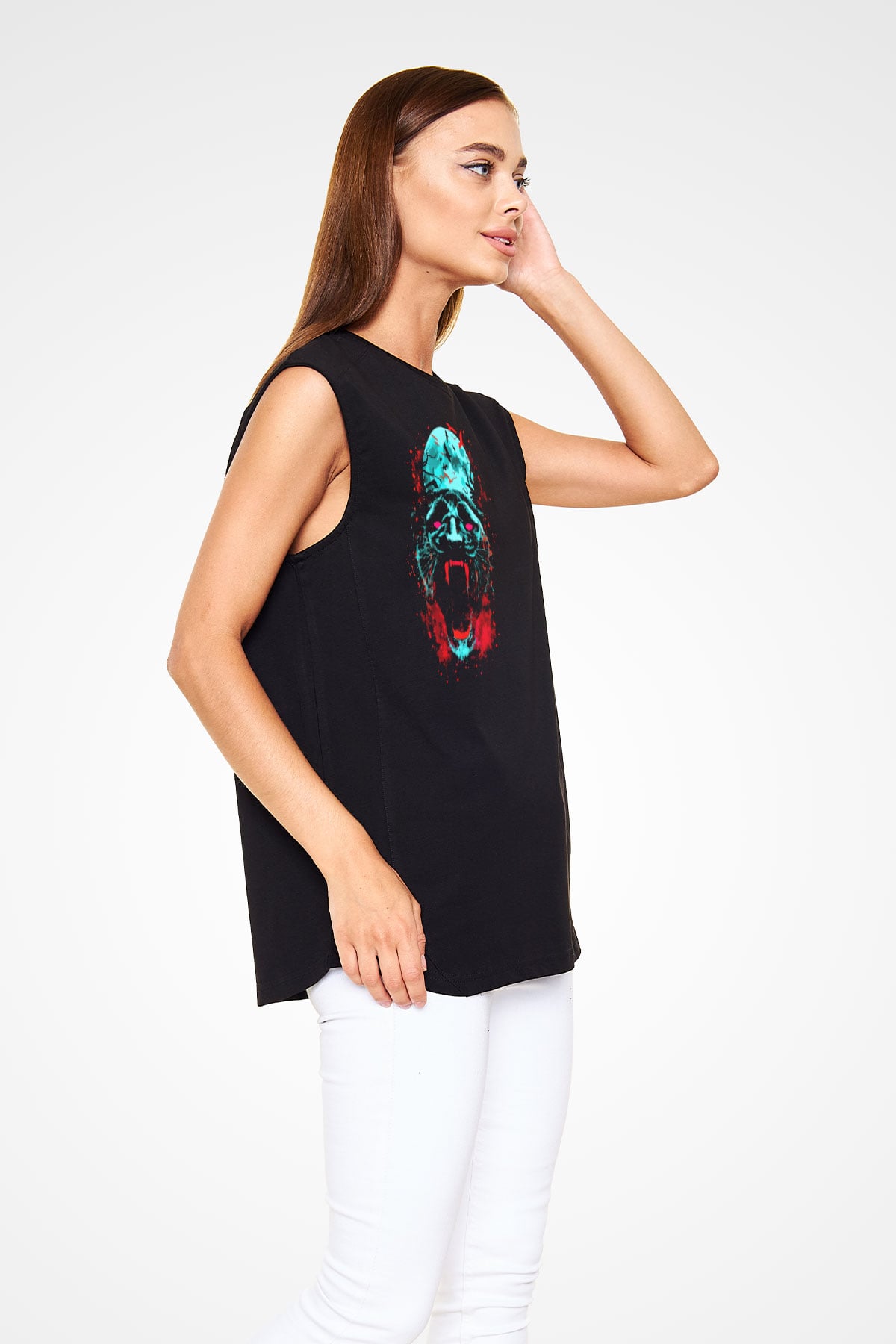 Çita Siyah Unisex Kolsuz Tişört