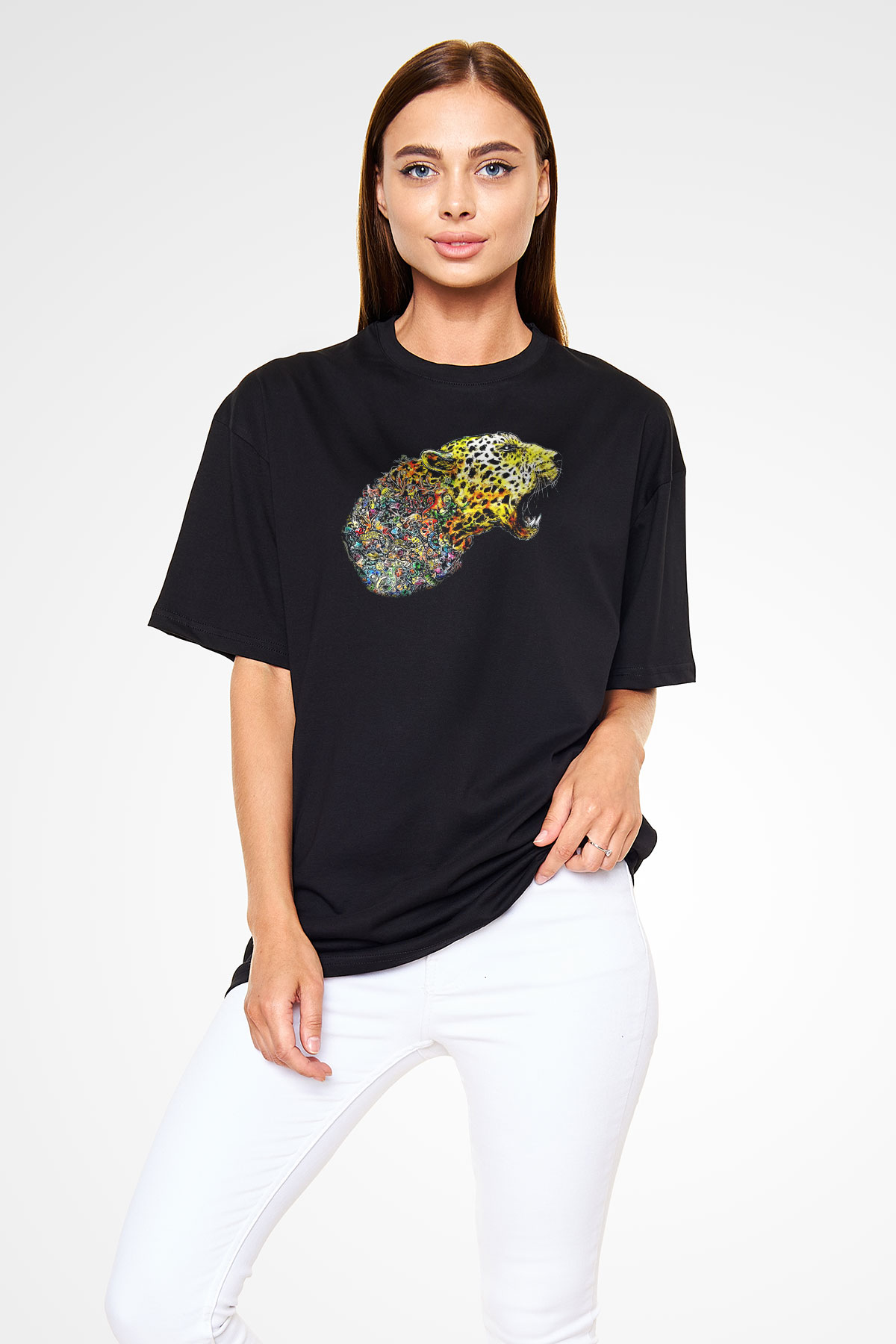 Çita Siyah Unisex Oversize Tişört T-Shirt