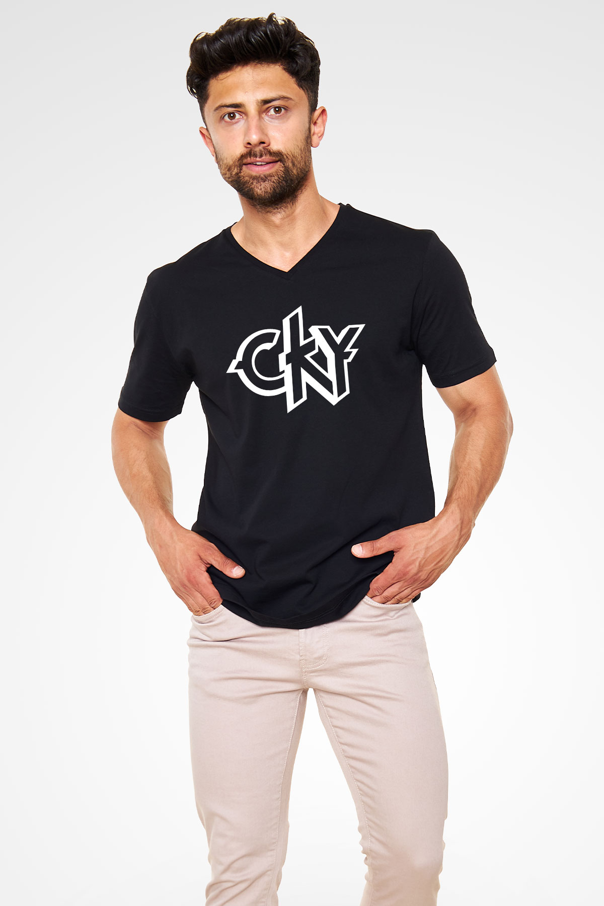 CKY Siyah Unisex V Yaka Tişört