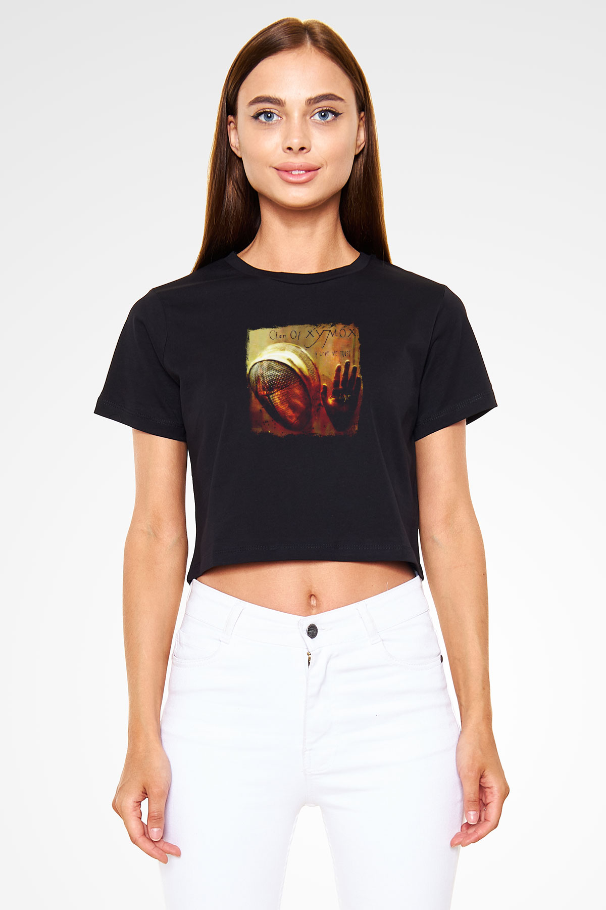 Clan of Xymox Baskılı Unisex Siyah Crop Top Tişört