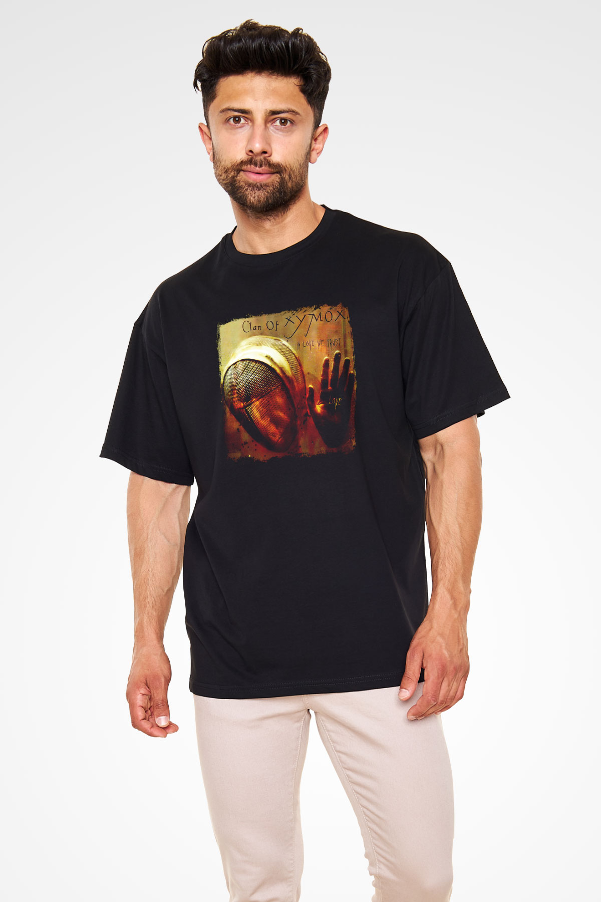 Clan of Xymox Baskılı Unisex Siyah Oversize Tişört