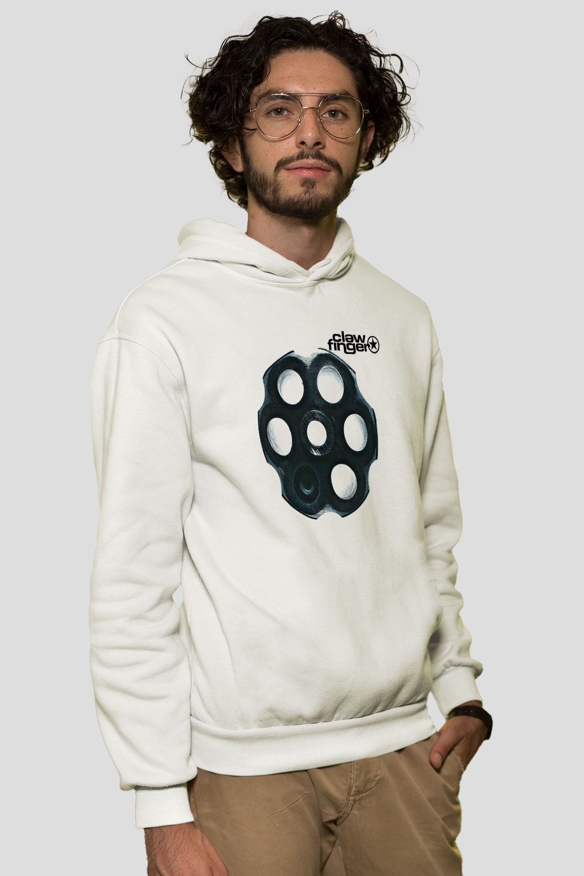 Clawfinger Baskılı Unisex Beyaz Hoodie