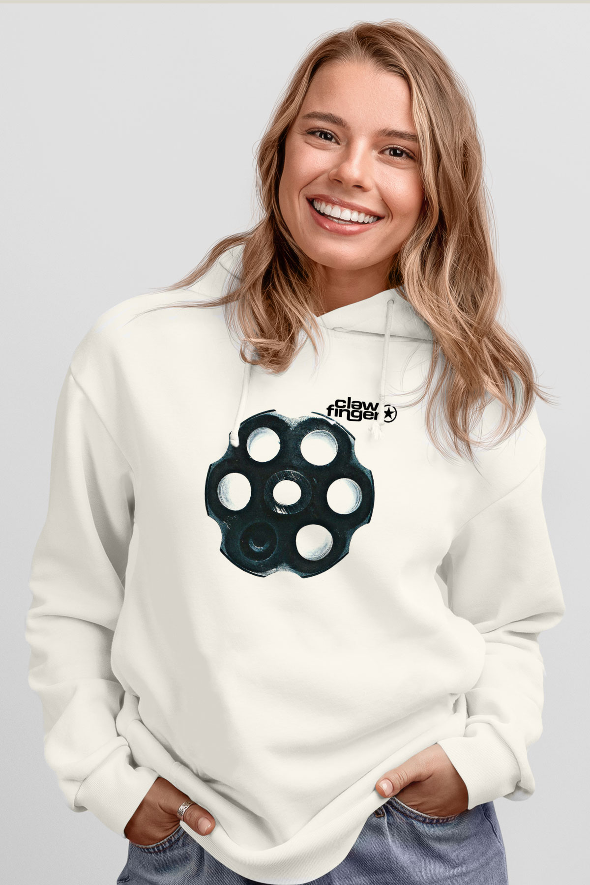Clawfinger Baskılı Unisex Beyaz Hoodie