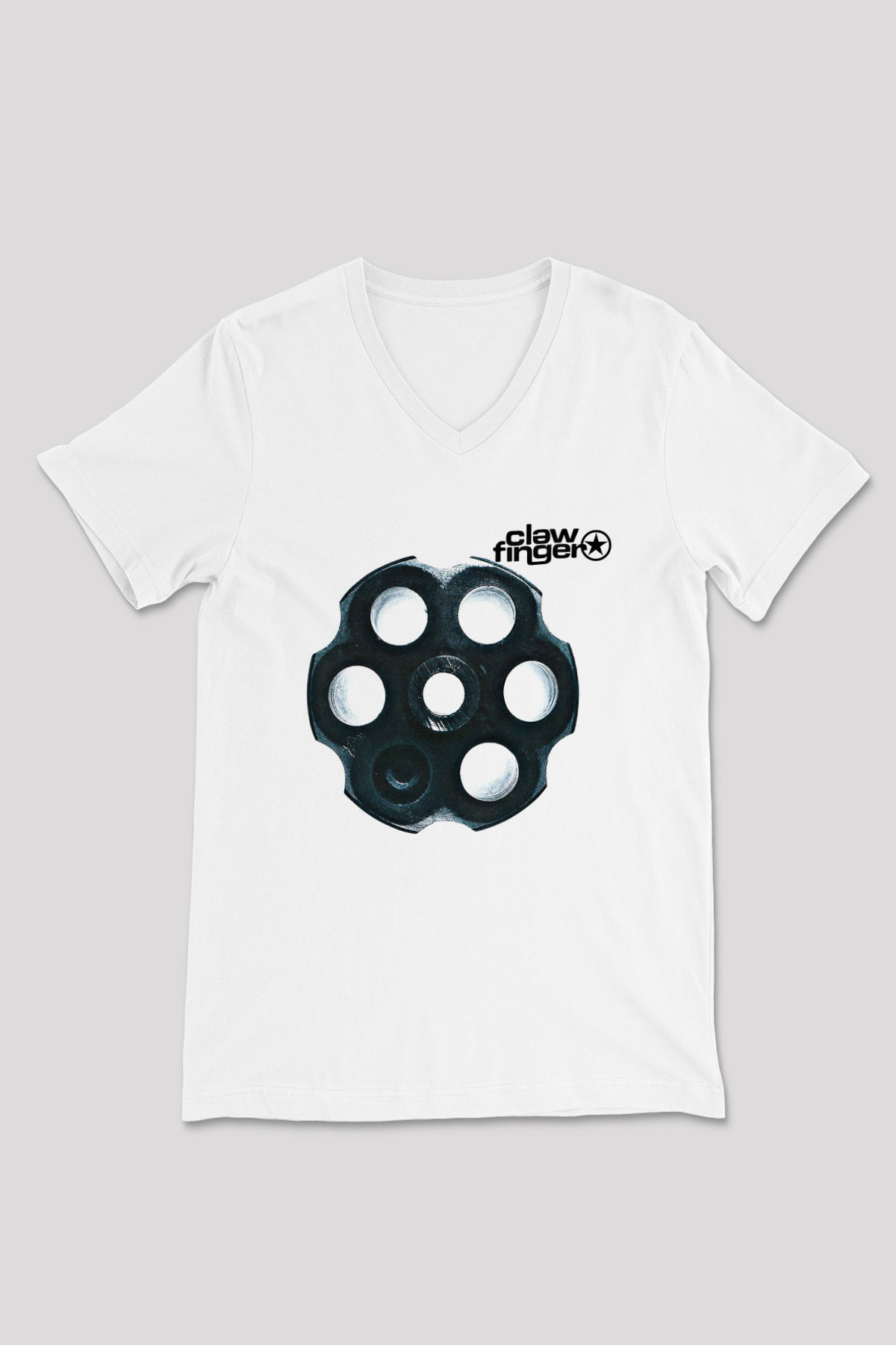 Clawfinger Baskılı Unisex Beyaz V Yaka Tişört