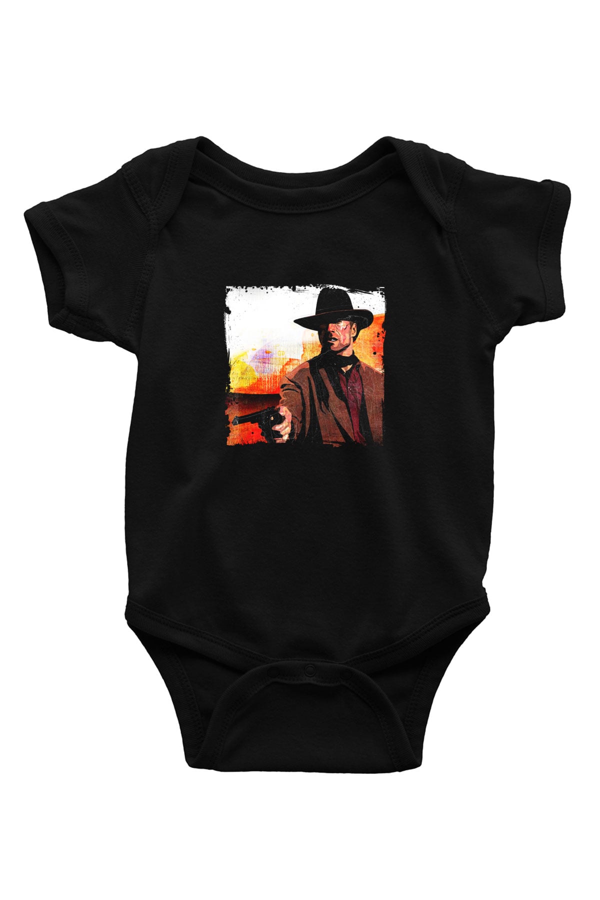 Clint Eastwood Baskılı Unisex Siyah Bebek Body - Zıbın