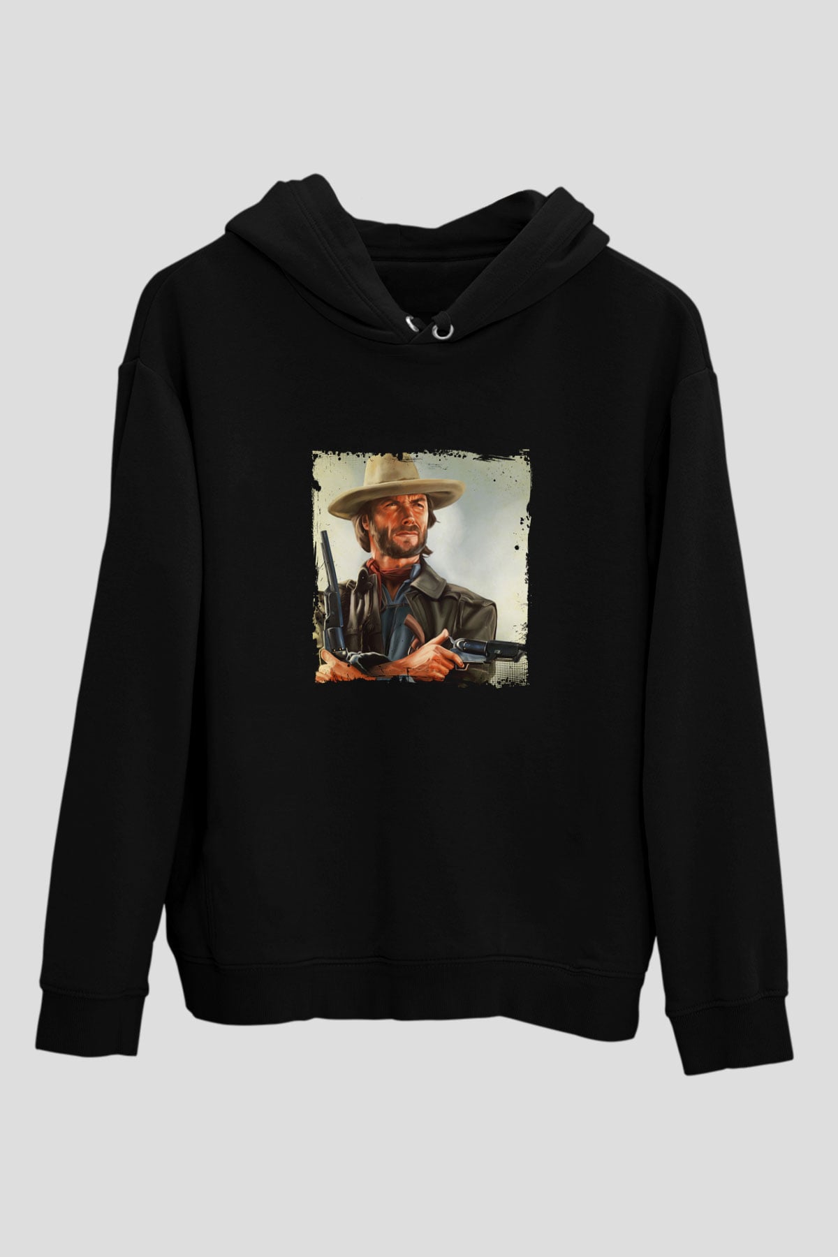 Clint Eastwood Baskılı Unisex Siyah Hoodie