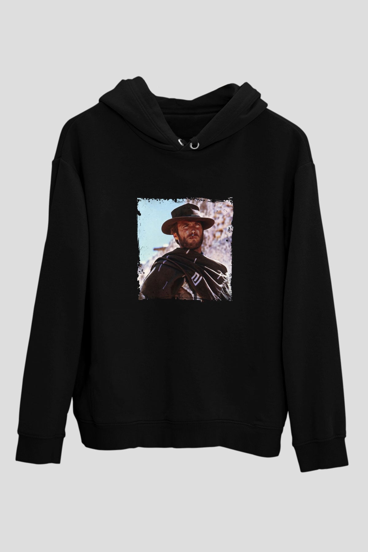 Clint Eastwood Baskılı Unisex Siyah Hoodie