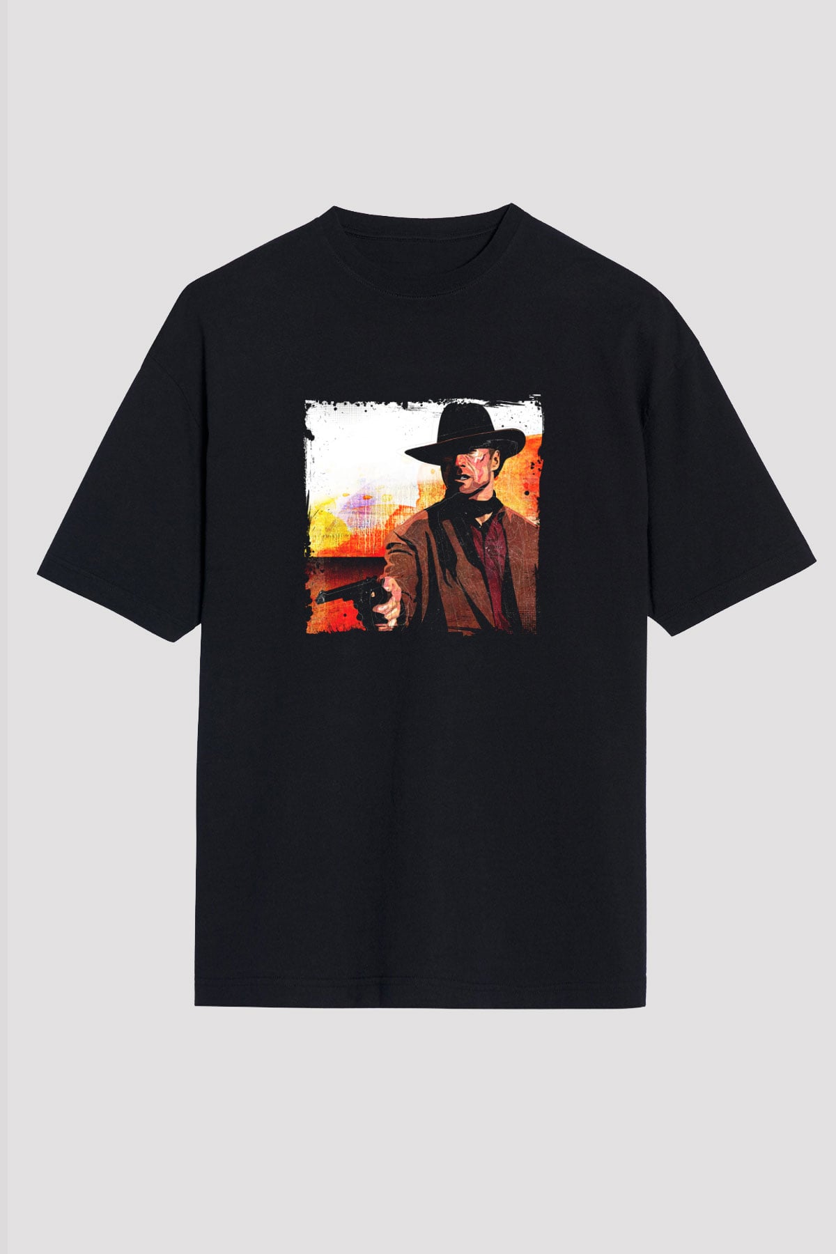 Clint Eastwood Baskılı Unisex Siyah Oversize Tişört