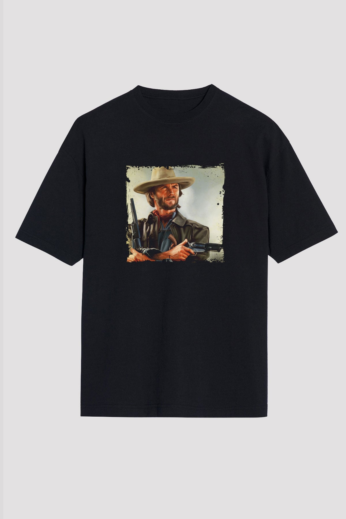 Clint Eastwood Baskılı Unisex Siyah Oversize Tişört