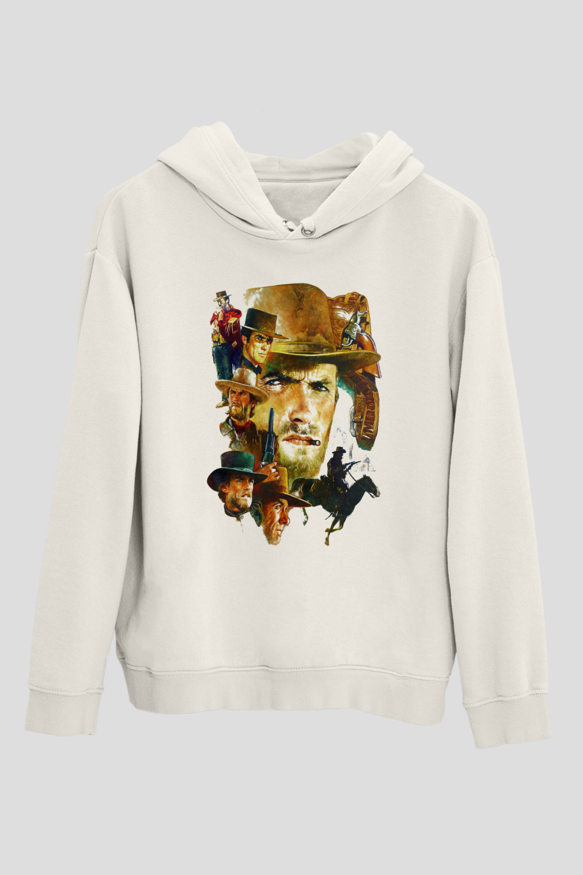 Clint Eastwood Beyaz Unisex Kapşonlu Sweatshirt