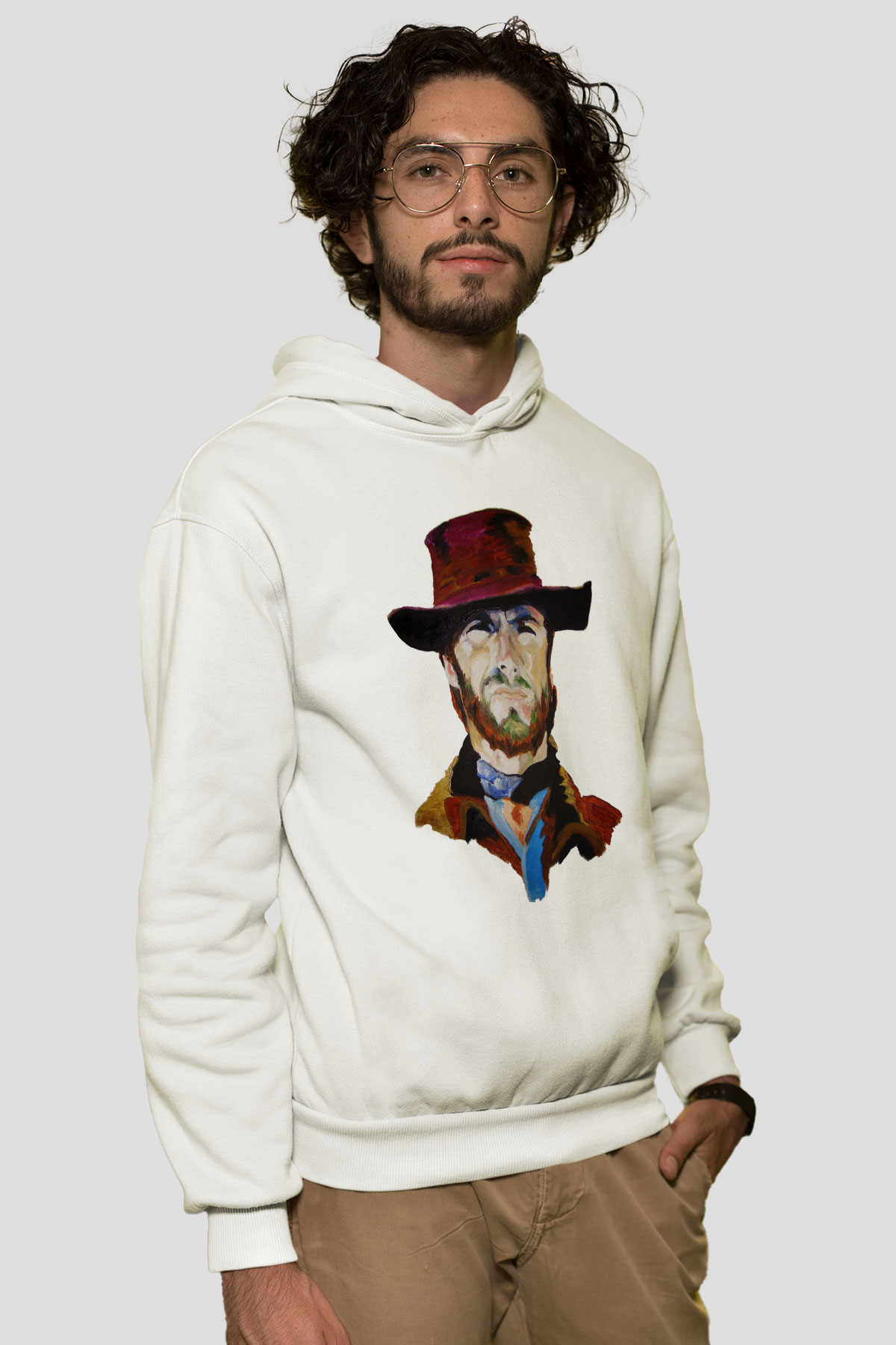 Clint Eastwood Beyaz Unisex Kapşonlu Sweatshirt