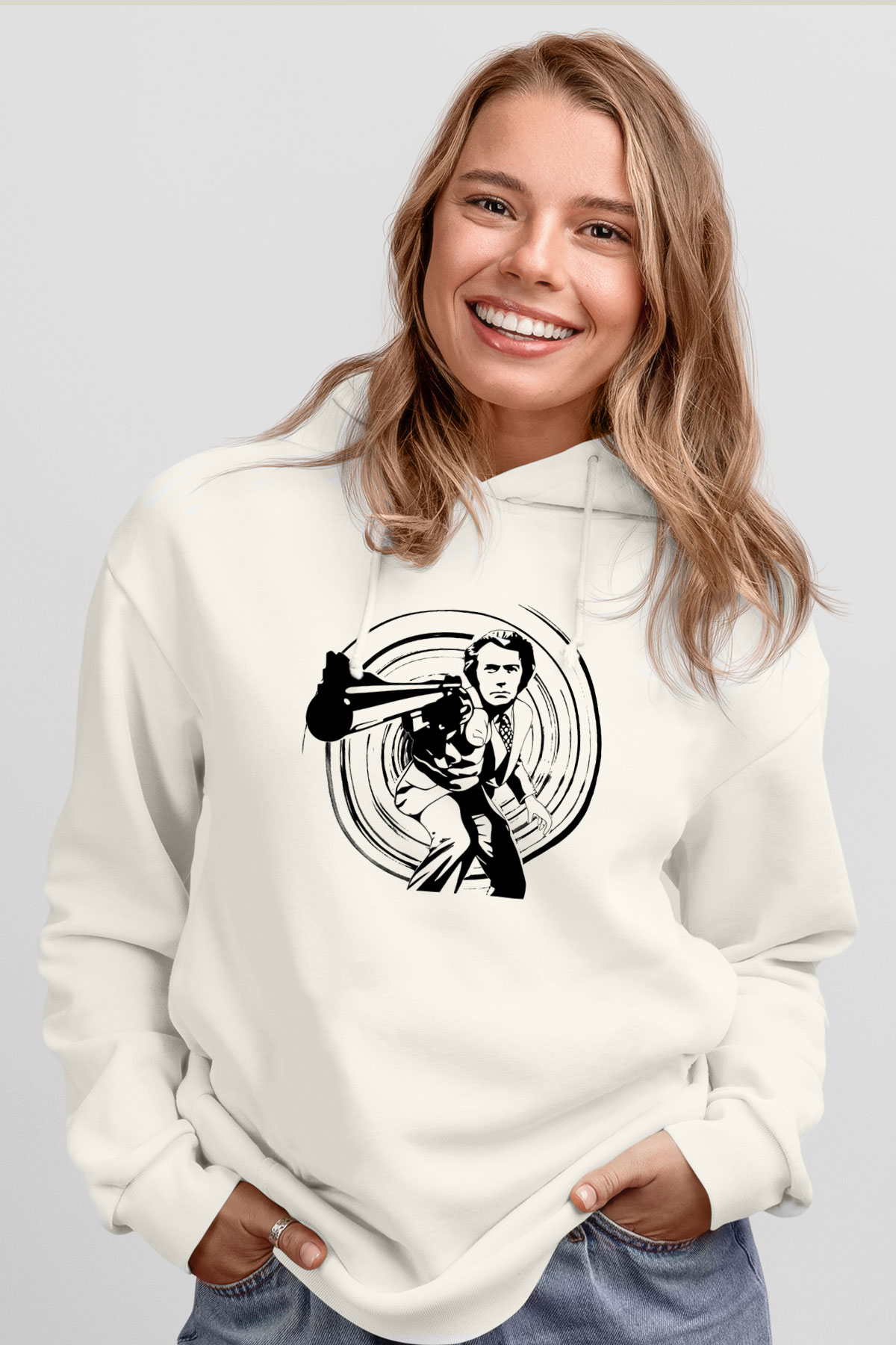 Clint Eastwood Beyaz Unisex Kapşonlu Sweatshirt