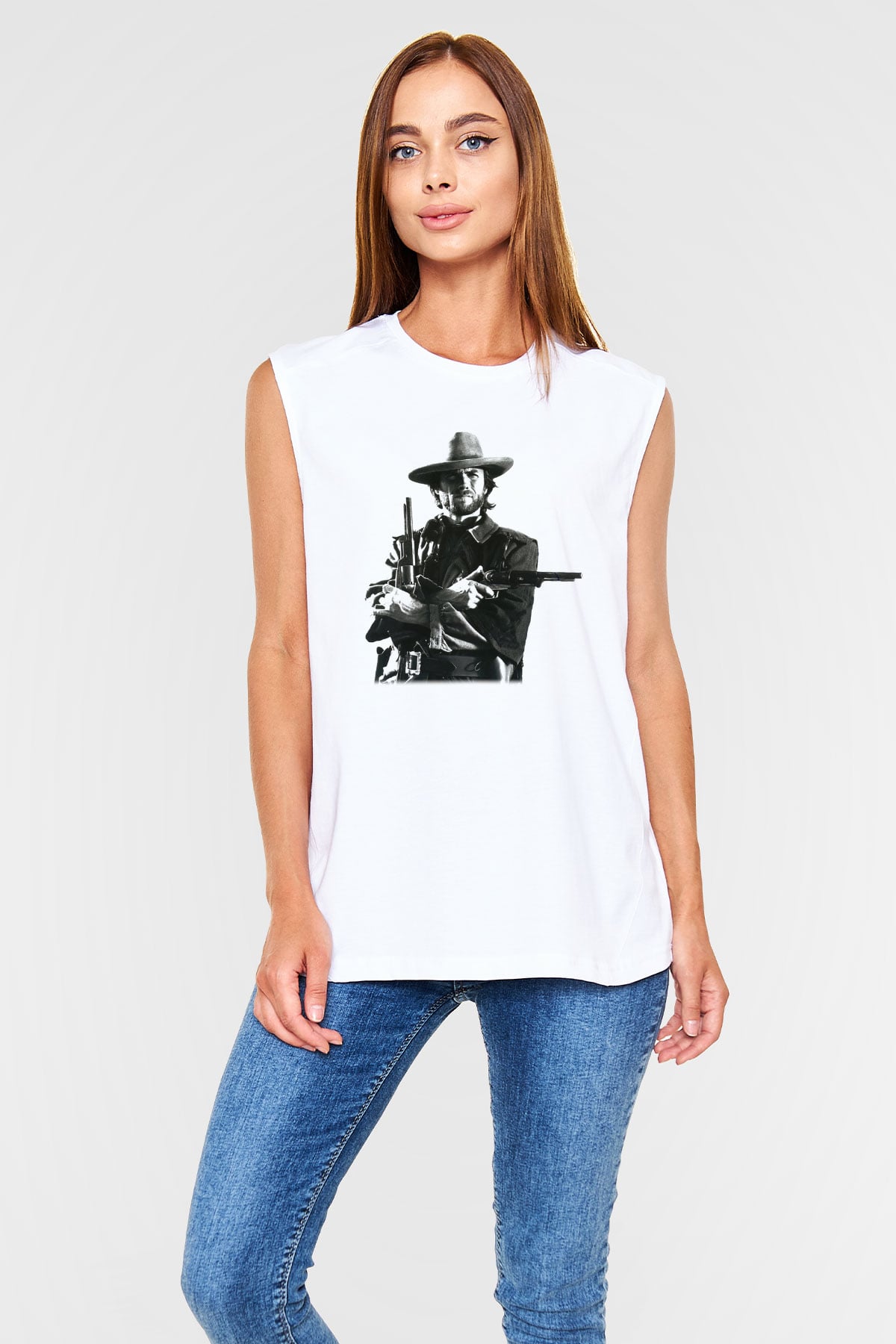 Clint Eastwood Beyaz Unisex Kolsuz Tişört