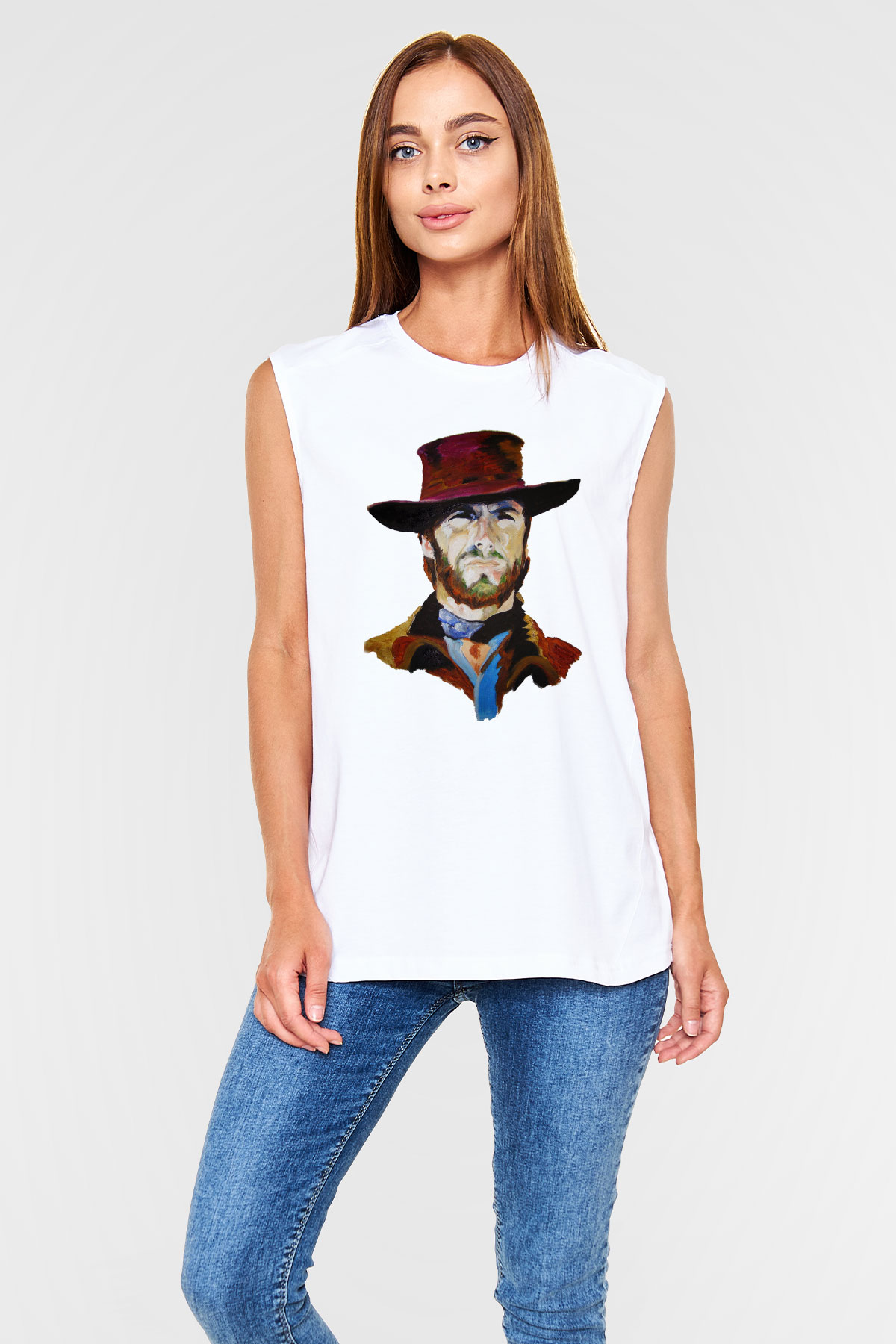 Clint Eastwood Beyaz Unisex Kolsuz Tişört