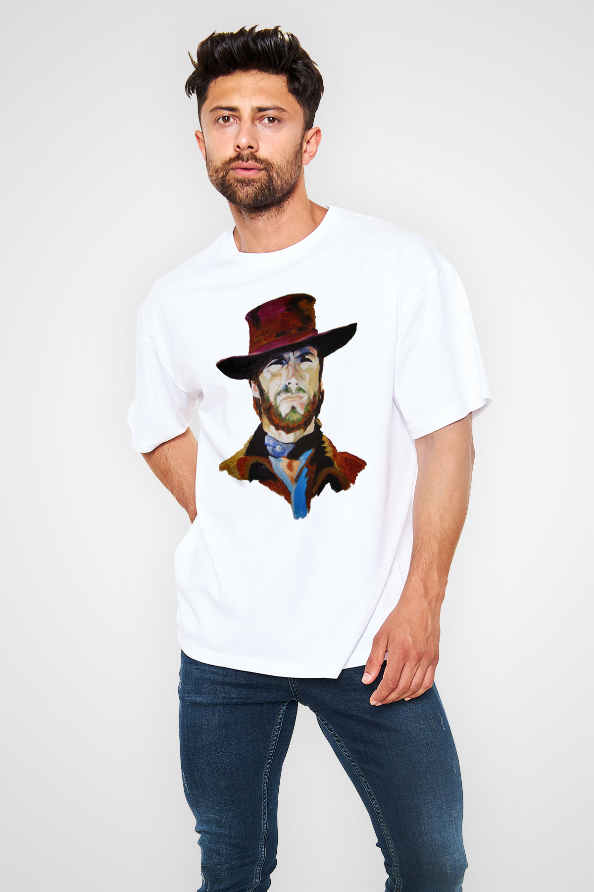 Clint Eastwood Beyaz Unisex Oversize Tişört T-Shirt