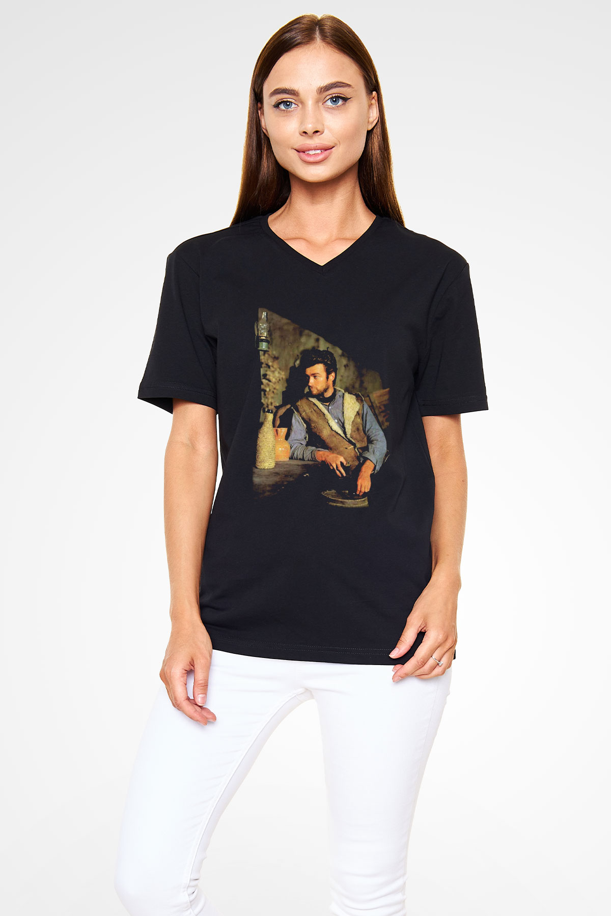 Clint Eastwood Siyah Unisex V Yaka Tişört T-Shirt