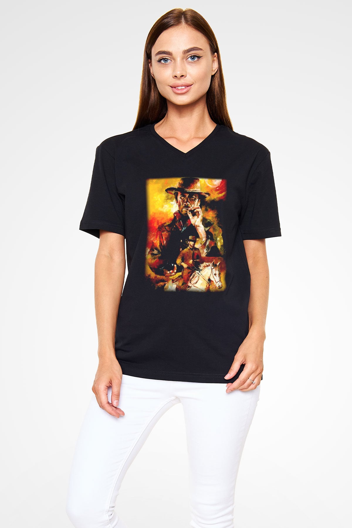 Clint Eastwood Siyah Unisex V Yaka Tişört T-Shirt