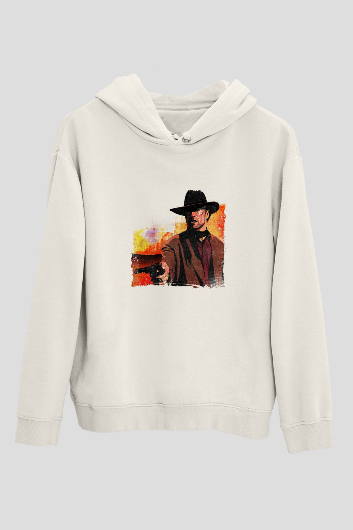 Clint Eastwood Unisex Baskılı Beyaz Kapüşonlu Sweatshirt