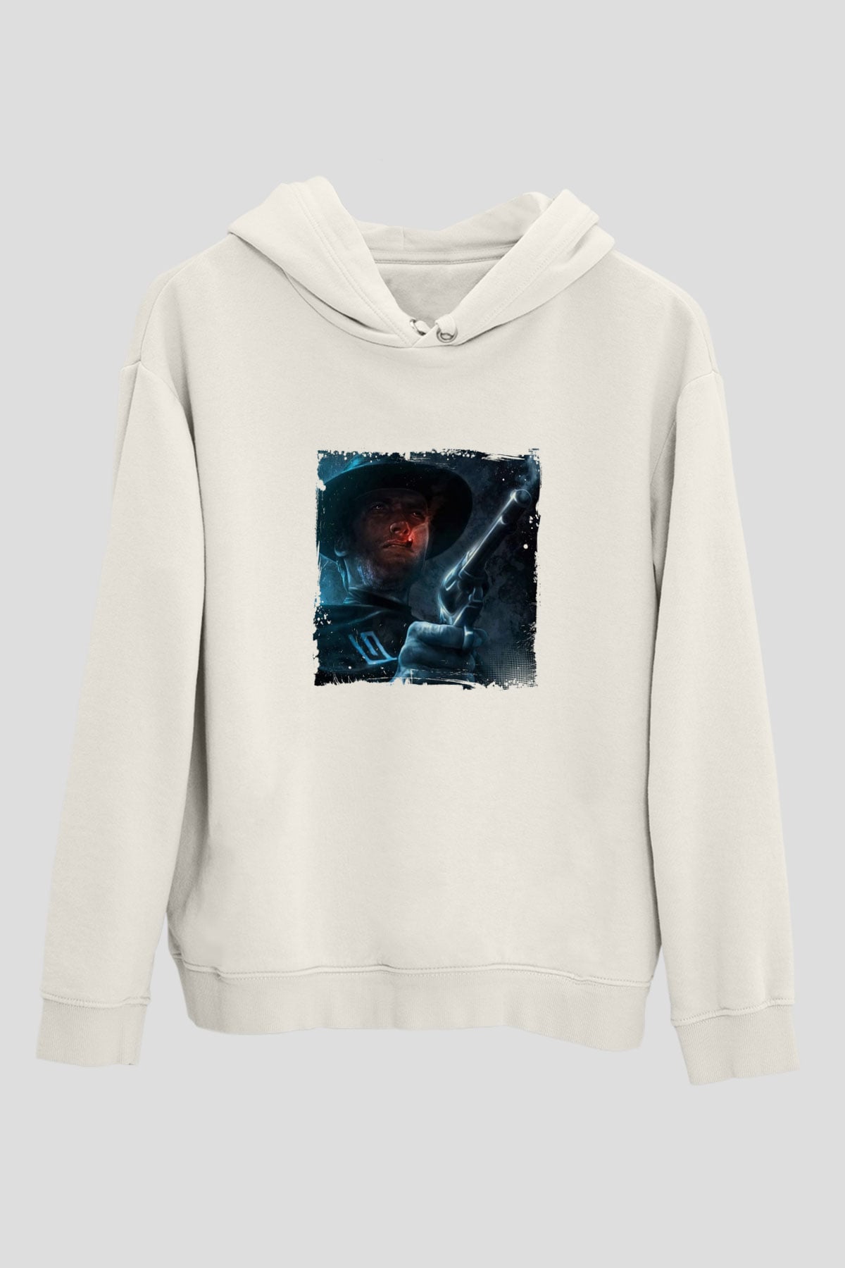 Clint Eastwood Unisex Baskılı Beyaz Kapüşonlu Sweatshirt