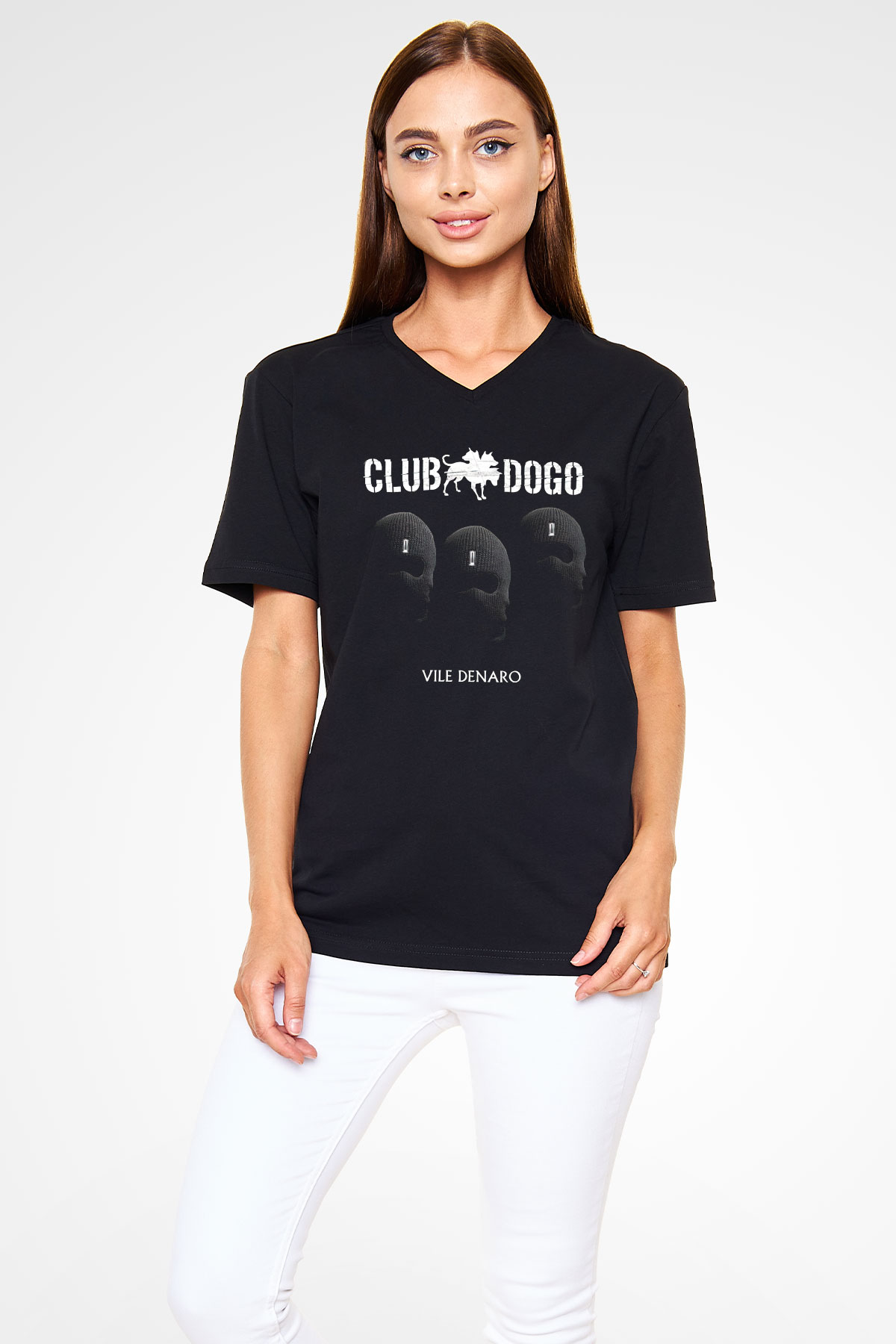 Club Dogo Siyah Unisex V Yaka Tişört