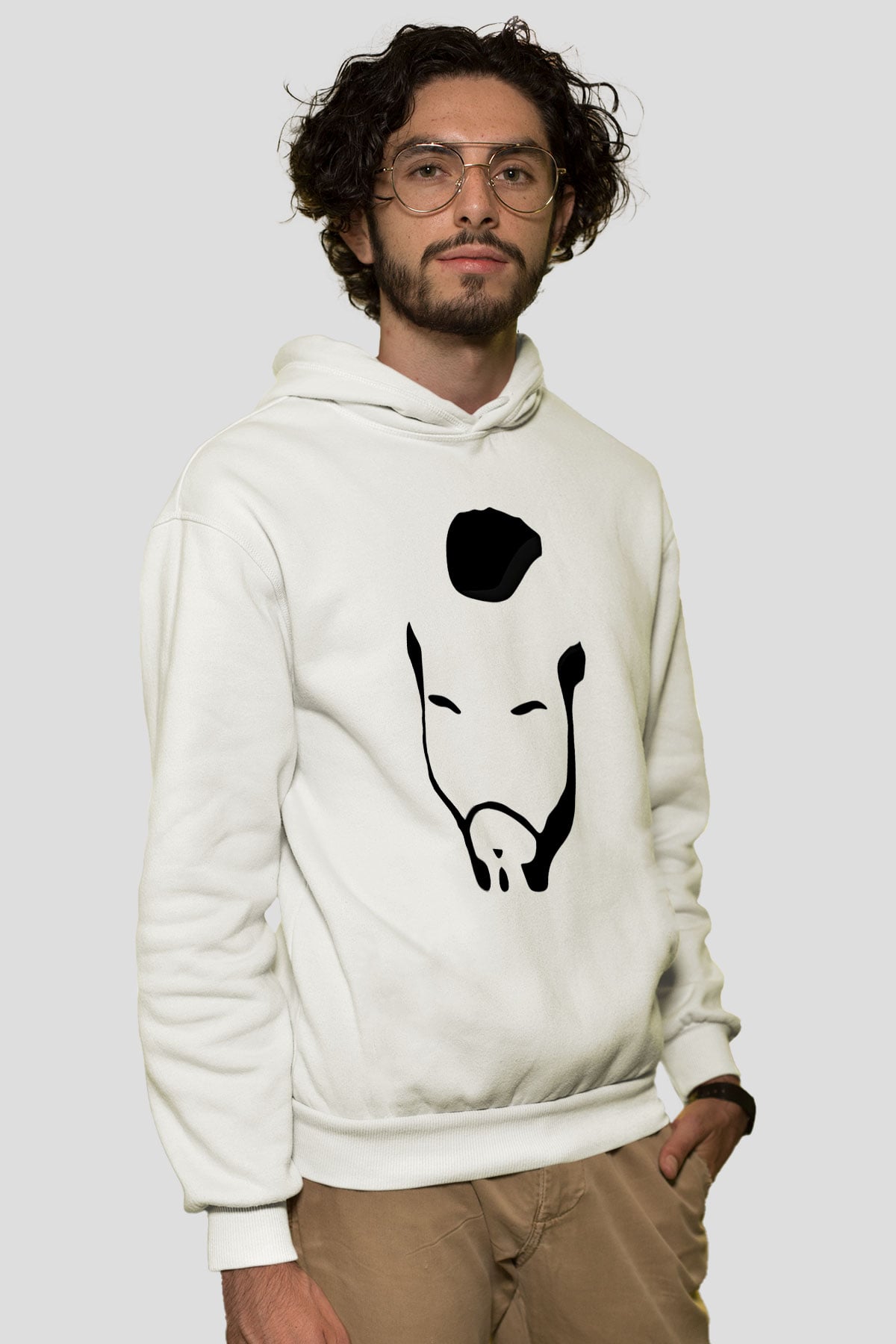 Clubber Baskılı Beyaz Unisex Kapüşonlu Sweatshirt