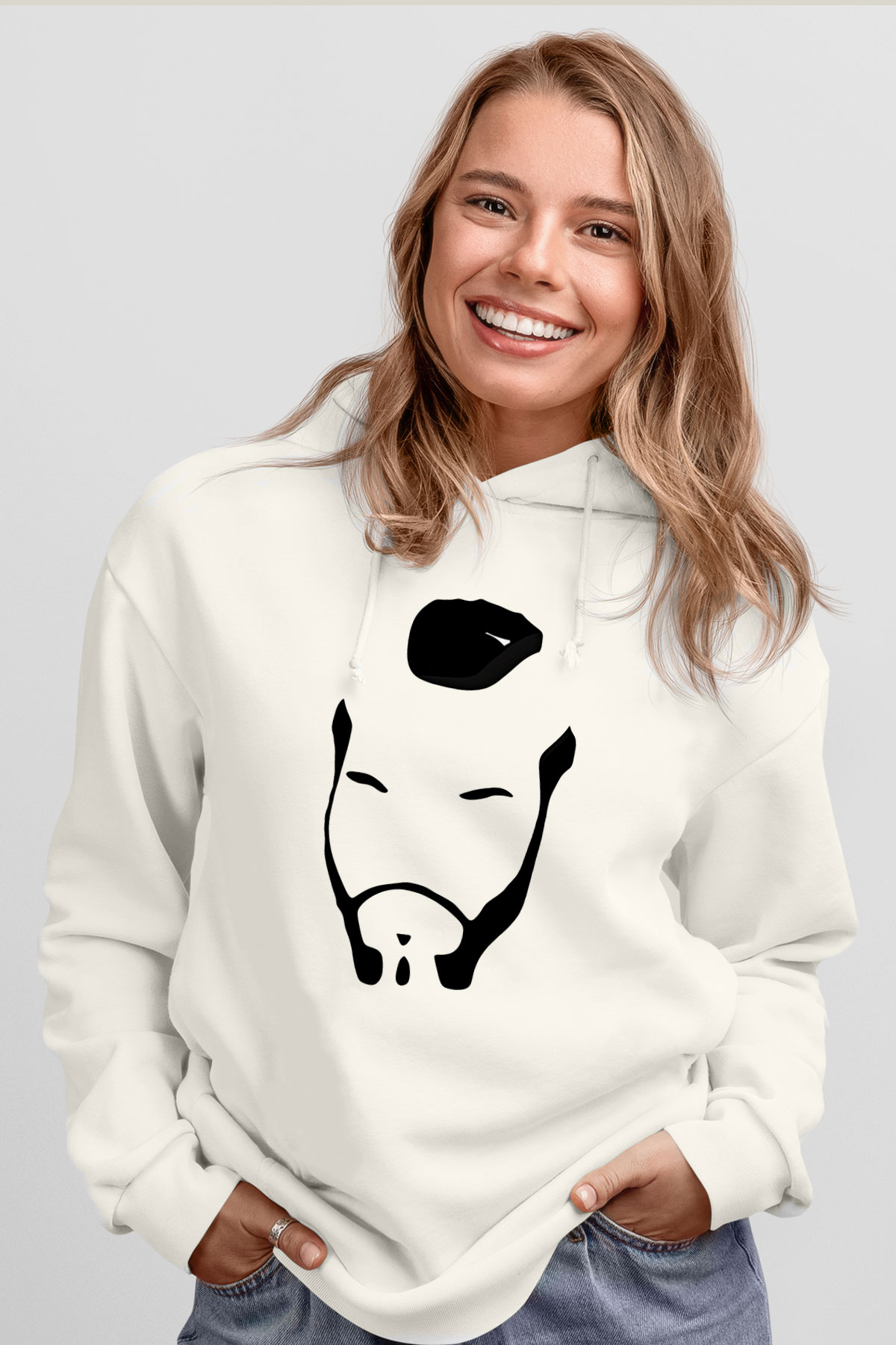 Clubber Baskılı Beyaz Unisex Kapüşonlu Sweatshirt