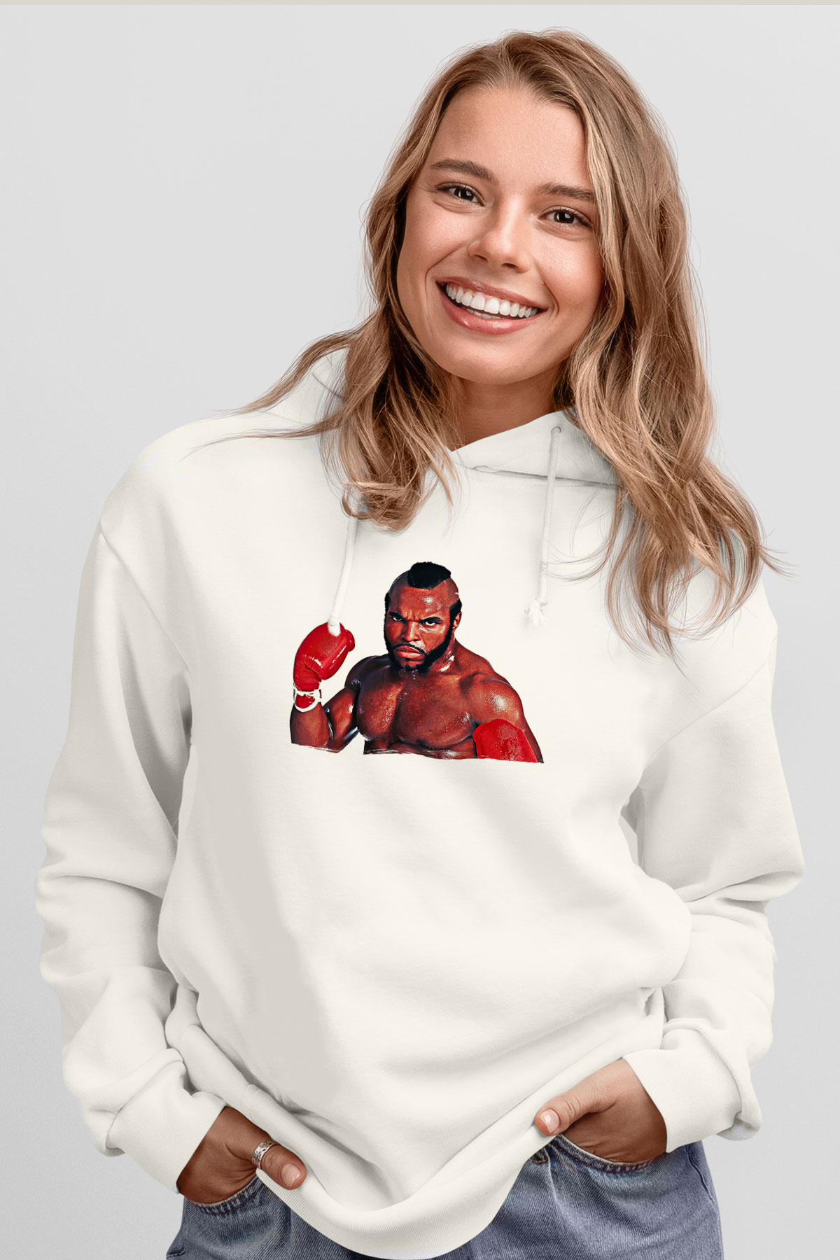 Clubber Baskılı Beyaz Unisex Kapüşonlu Sweatshirt