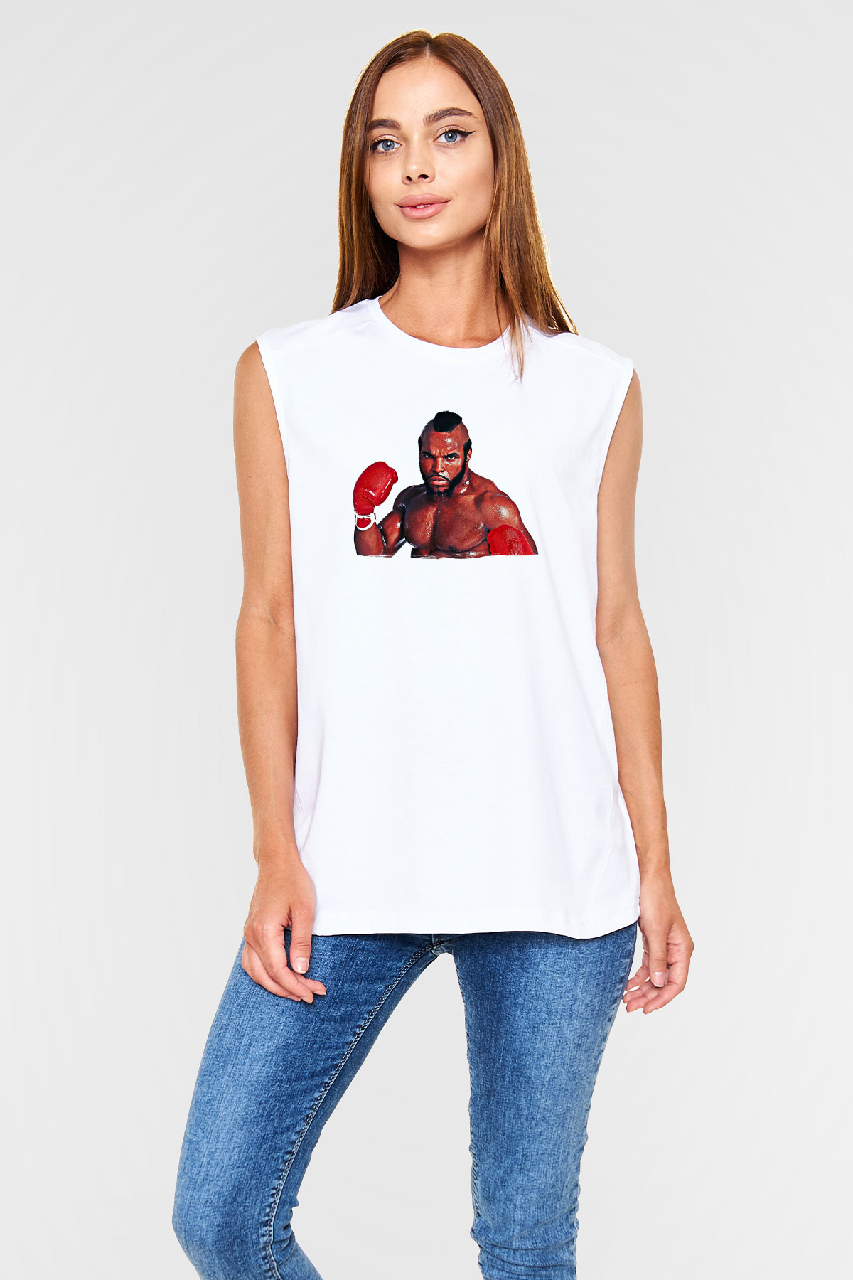 Clubber Baskılı Beyaz Unisex Kolsuz Tişört - Tshirt