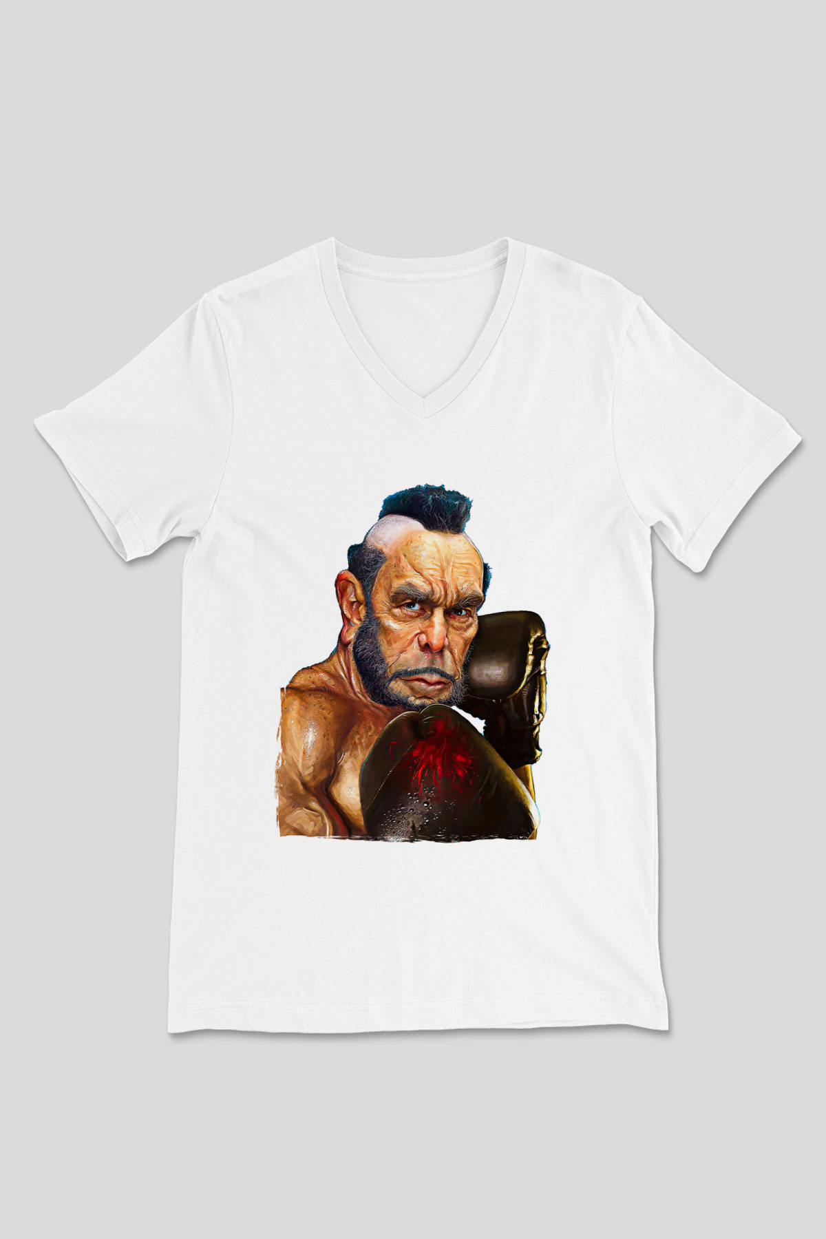 Clubber Baskılı Beyaz Unisex V Yaka Tişört - Tshirt