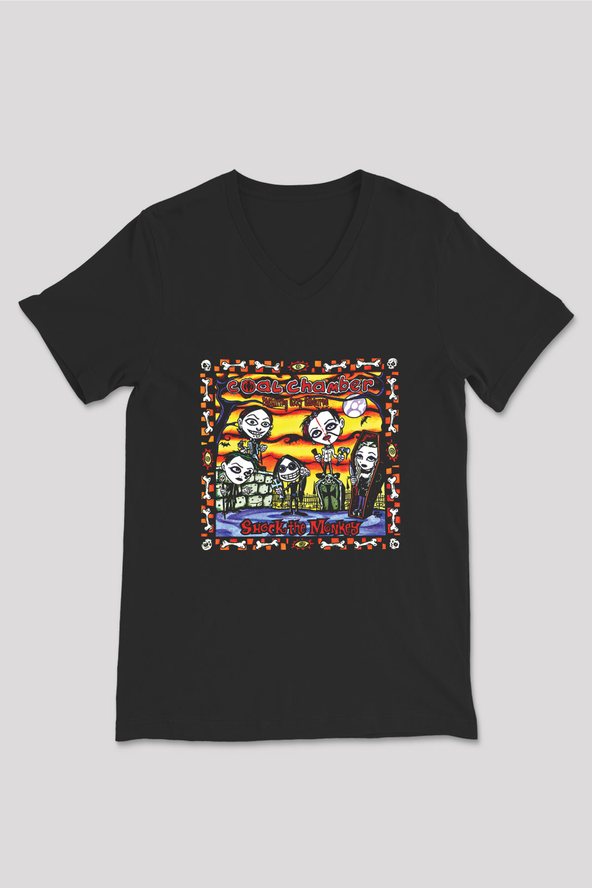 Coal Chamber Baskılı Unisex Siyah V Yaka Tişört
