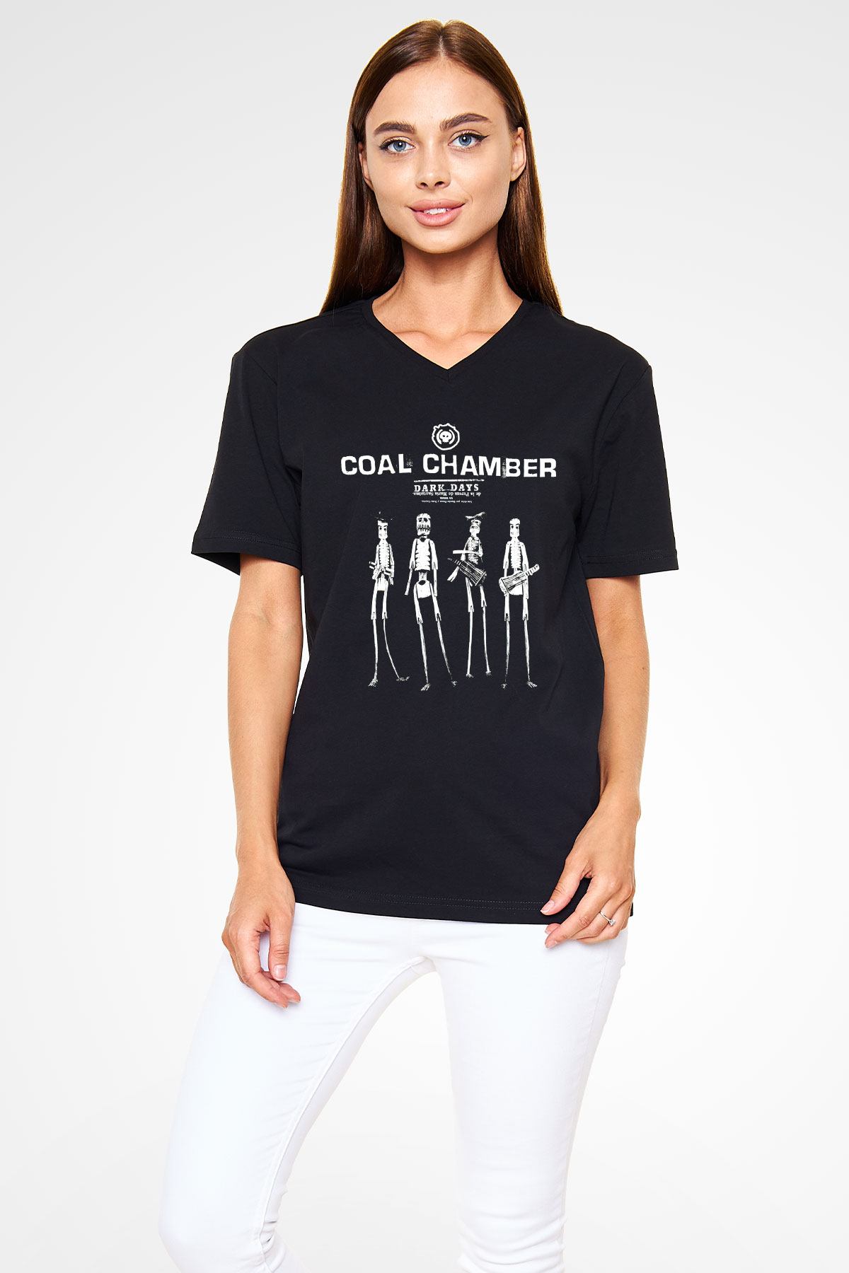 Coal Chamber Siyah Unisex V Yaka Tişört T-Shirt