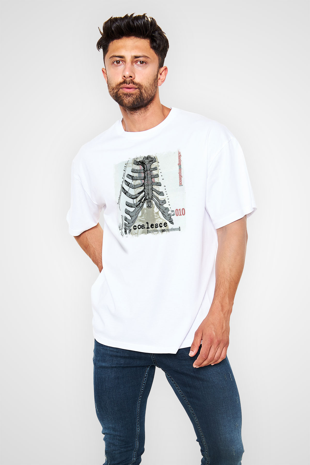 Coalesce Baskılı Unisex Beyaz Oversize Tişört