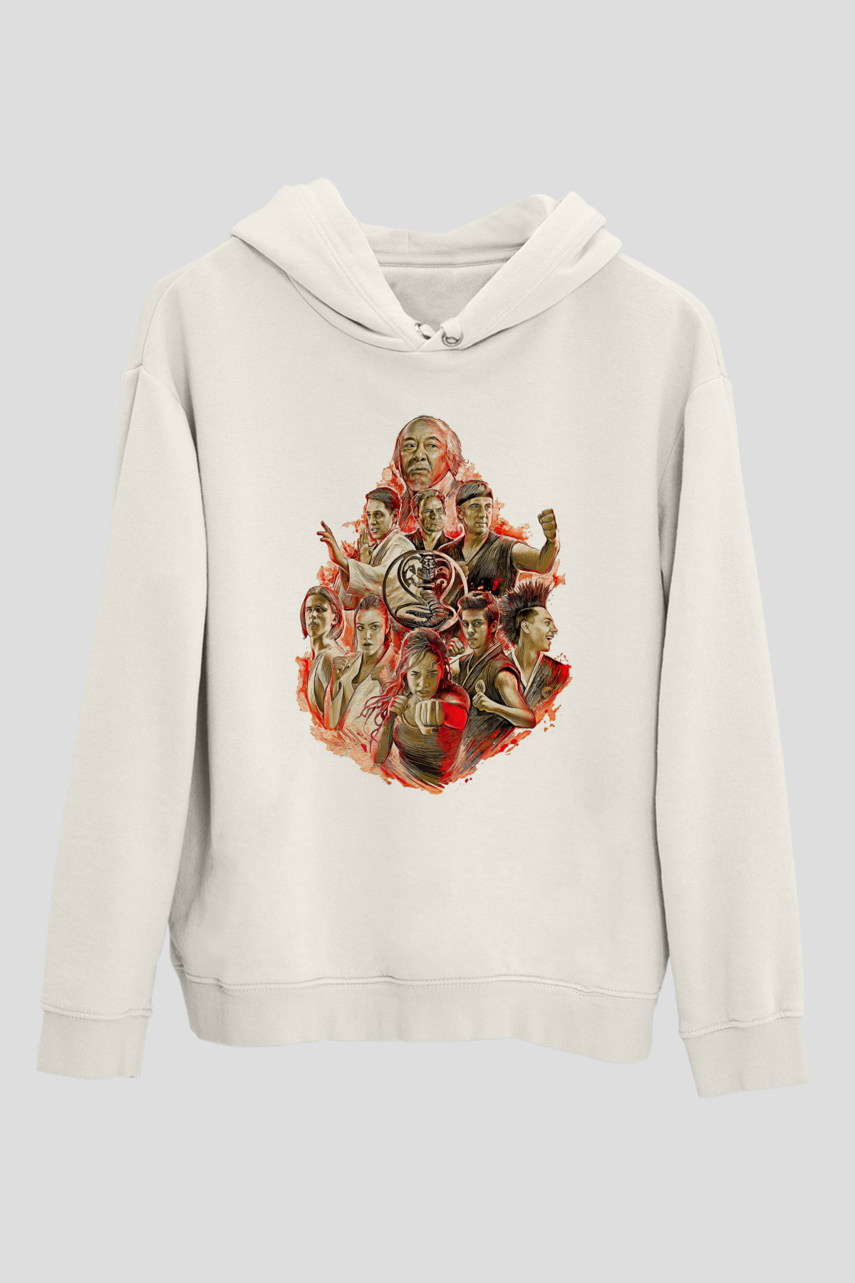 Cobra Kai Baskılı Beyaz Unisex Hoodie