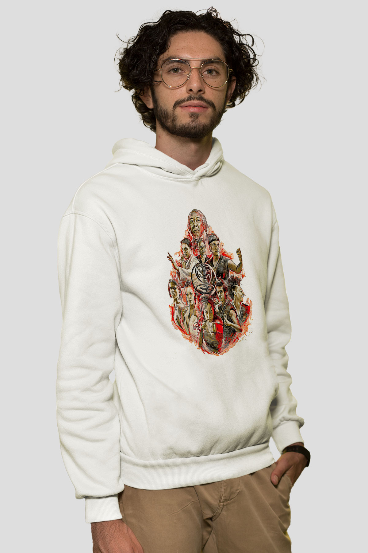 Cobra Kai Baskılı Beyaz Unisex Hoodie